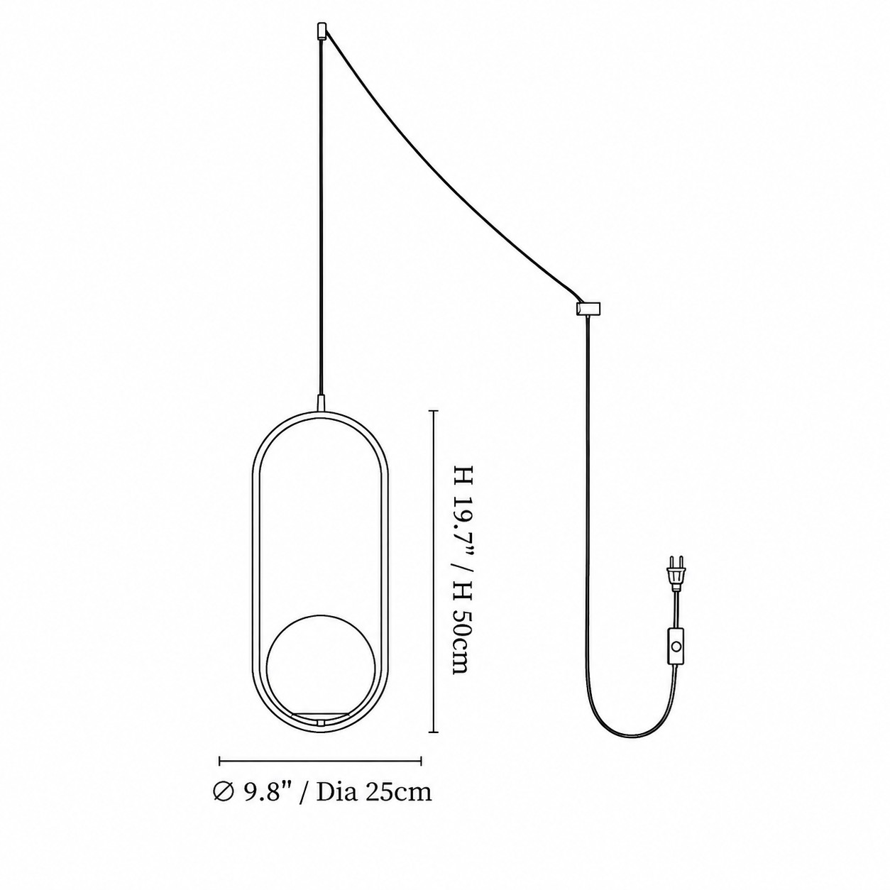 Óvalo · Diagrama de dimensiones de 25 × 50 cm