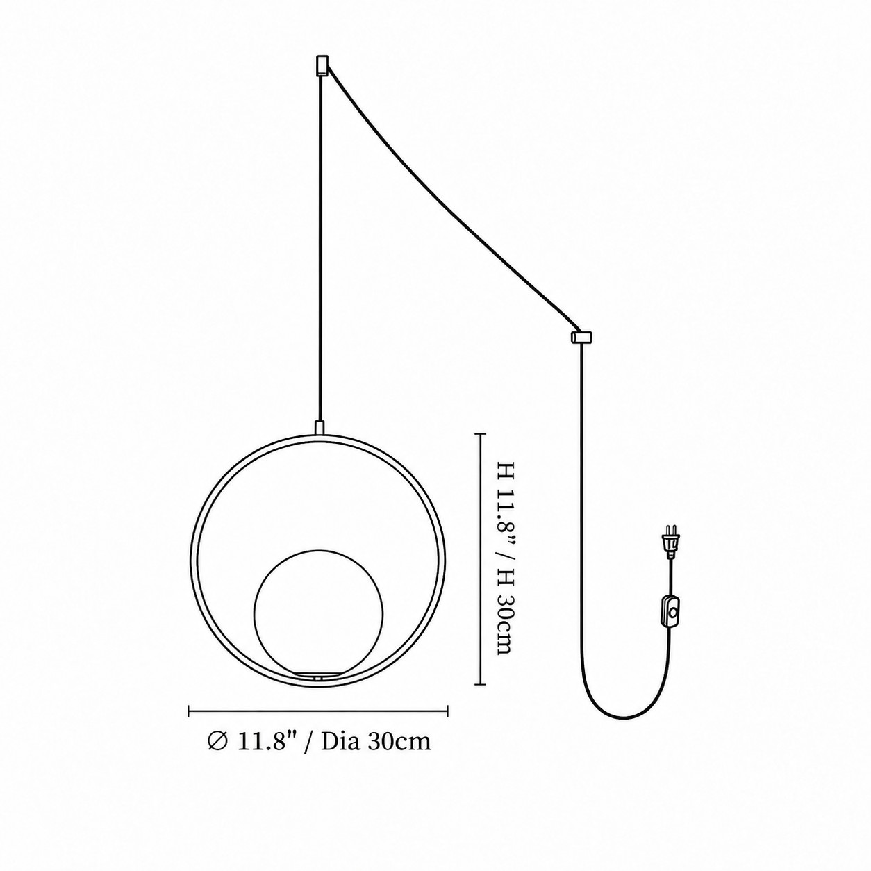 Diagrama de dimensiones circulares de 30 × 30 cm