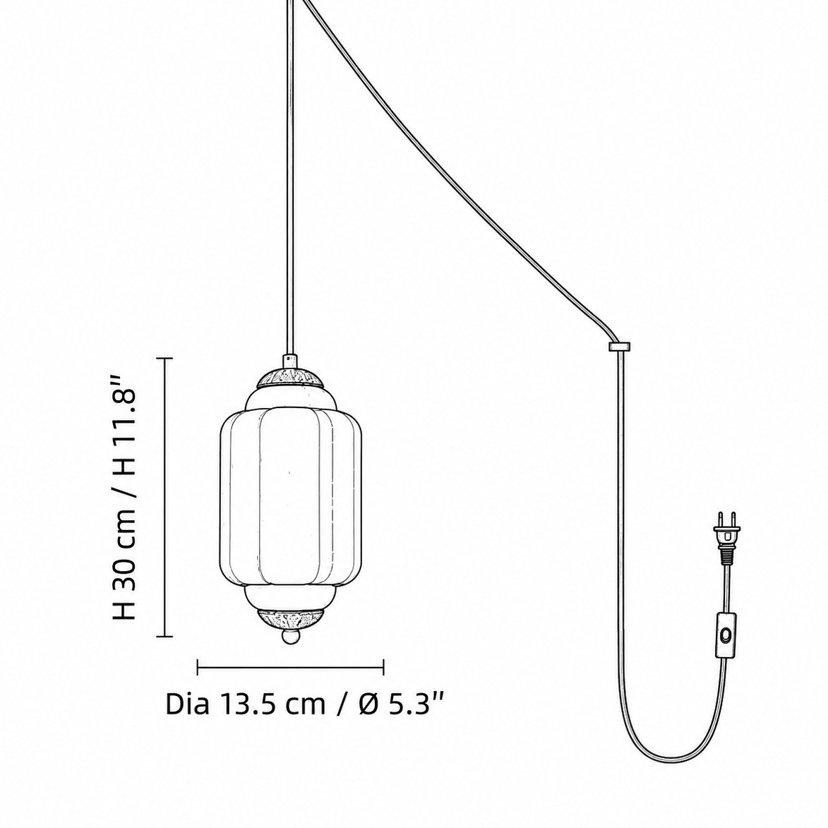 Dimensiones: diámetro 13,5 cm, altura 30 cm