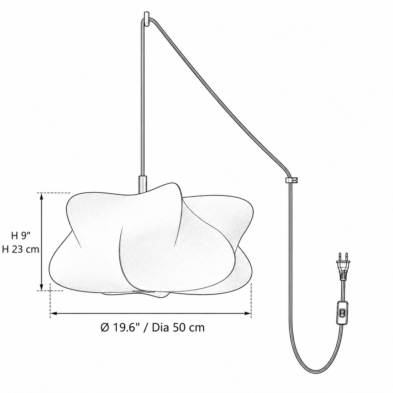 Suspension modèle B, diamètre 50 cm, hauteur de l'abat-jour 23 cm