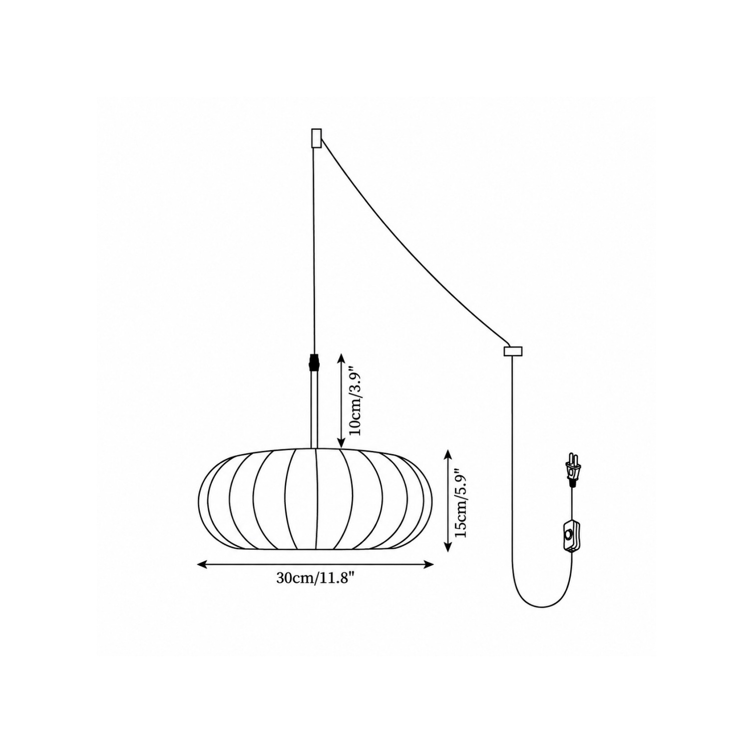 Diagrama de dimensiones de la lámpara colgante modelo A