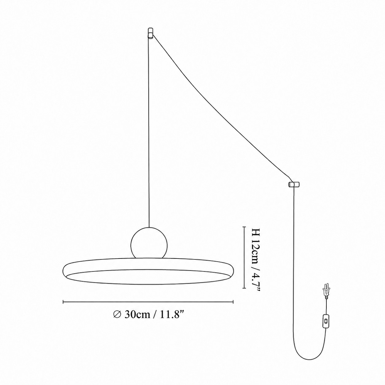 Size diagram Dia 30 cm &times; H 12 cm