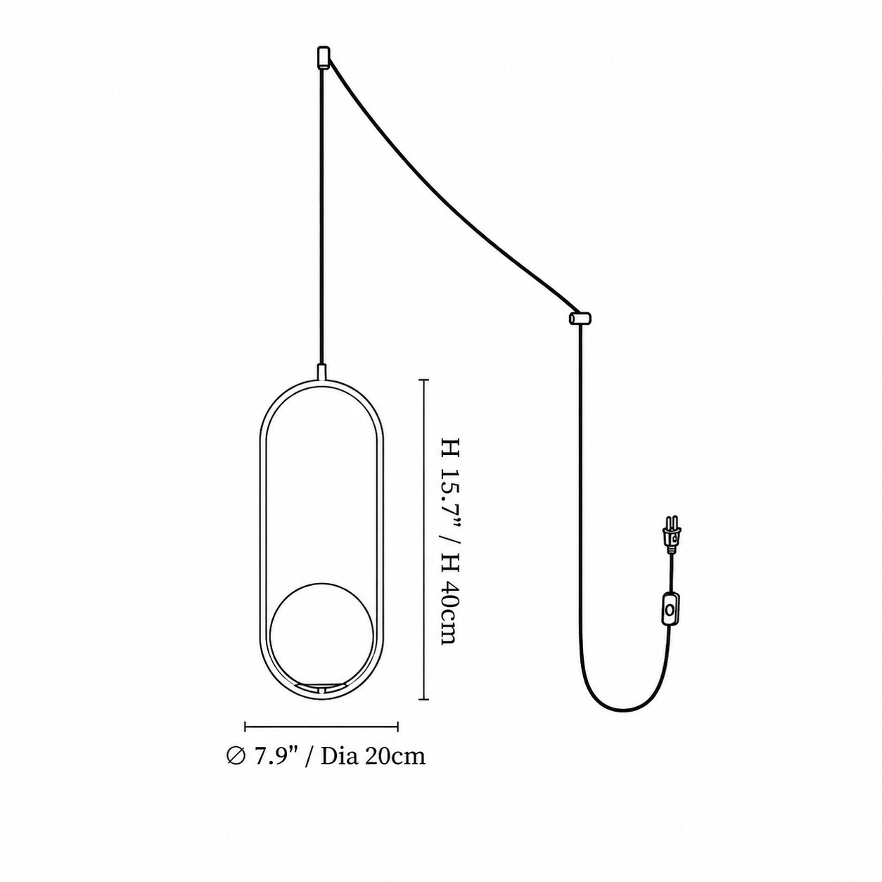 Óvalo · Diagrama de dimensiones de 20 × 40 cm