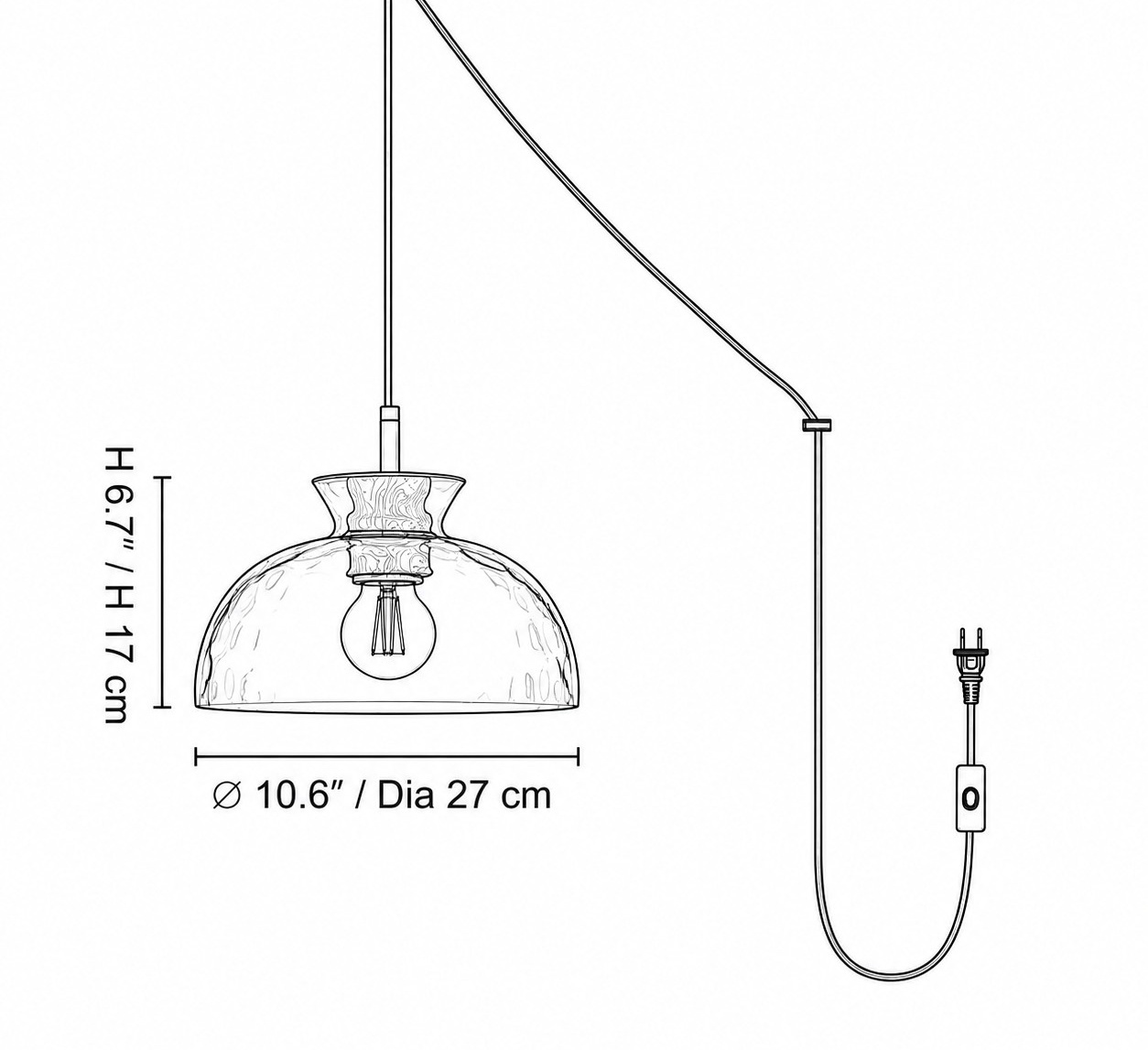 Style C dimension diagram: &empty; 10.6&Prime; &times; H 6.7&Prime; / D27 cm &times; H 17 cm