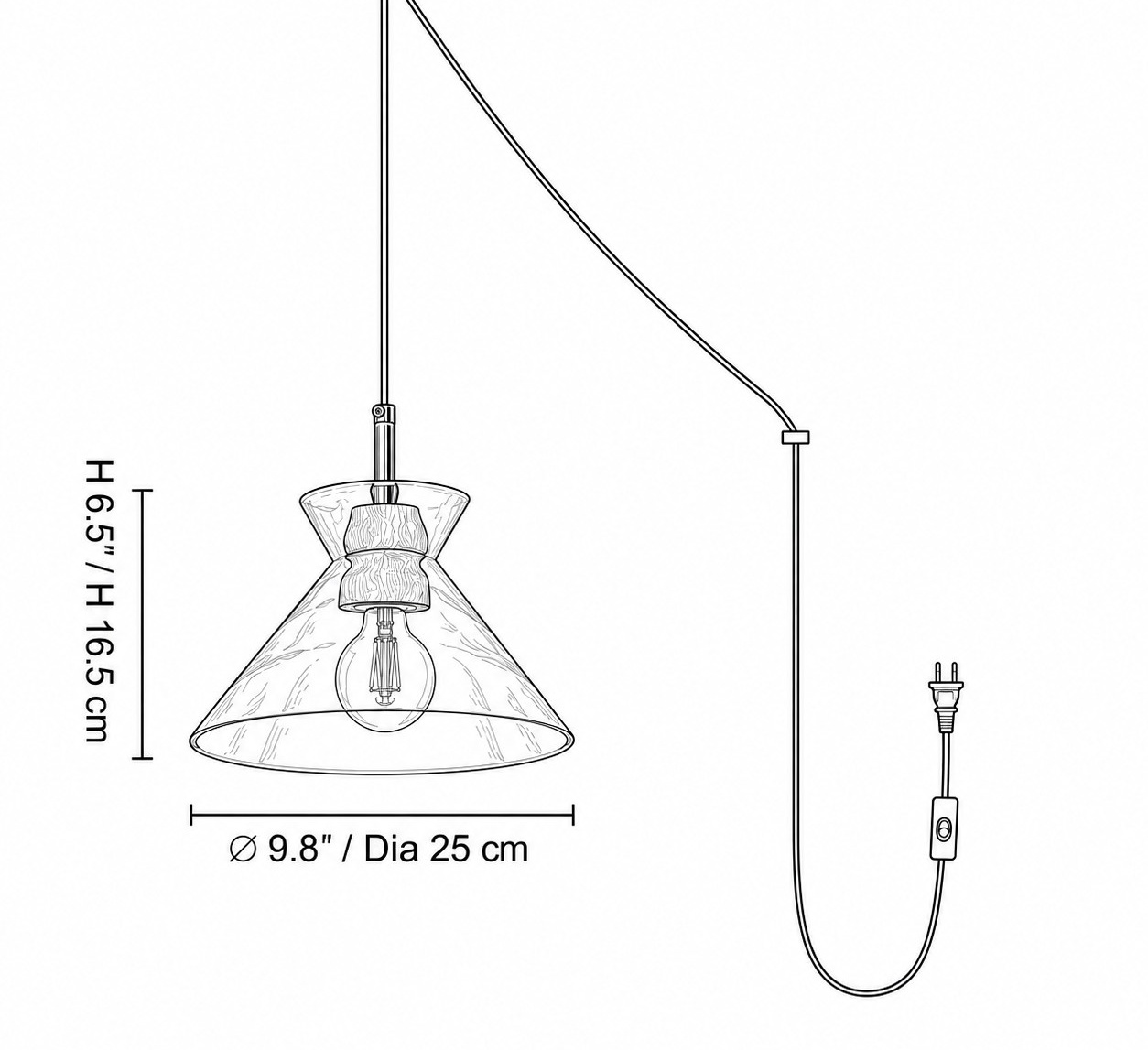 Style B dimension diagram: &empty; 9.8&Prime; &times; H 6.5&Prime; / D25 cm &times; H 16.5 cm