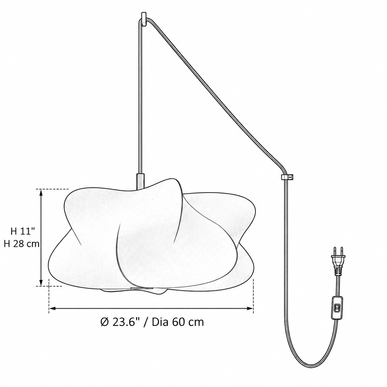 Suspension modèle C, diamètre 60 cm, hauteur de l'abat-jour 28 cm