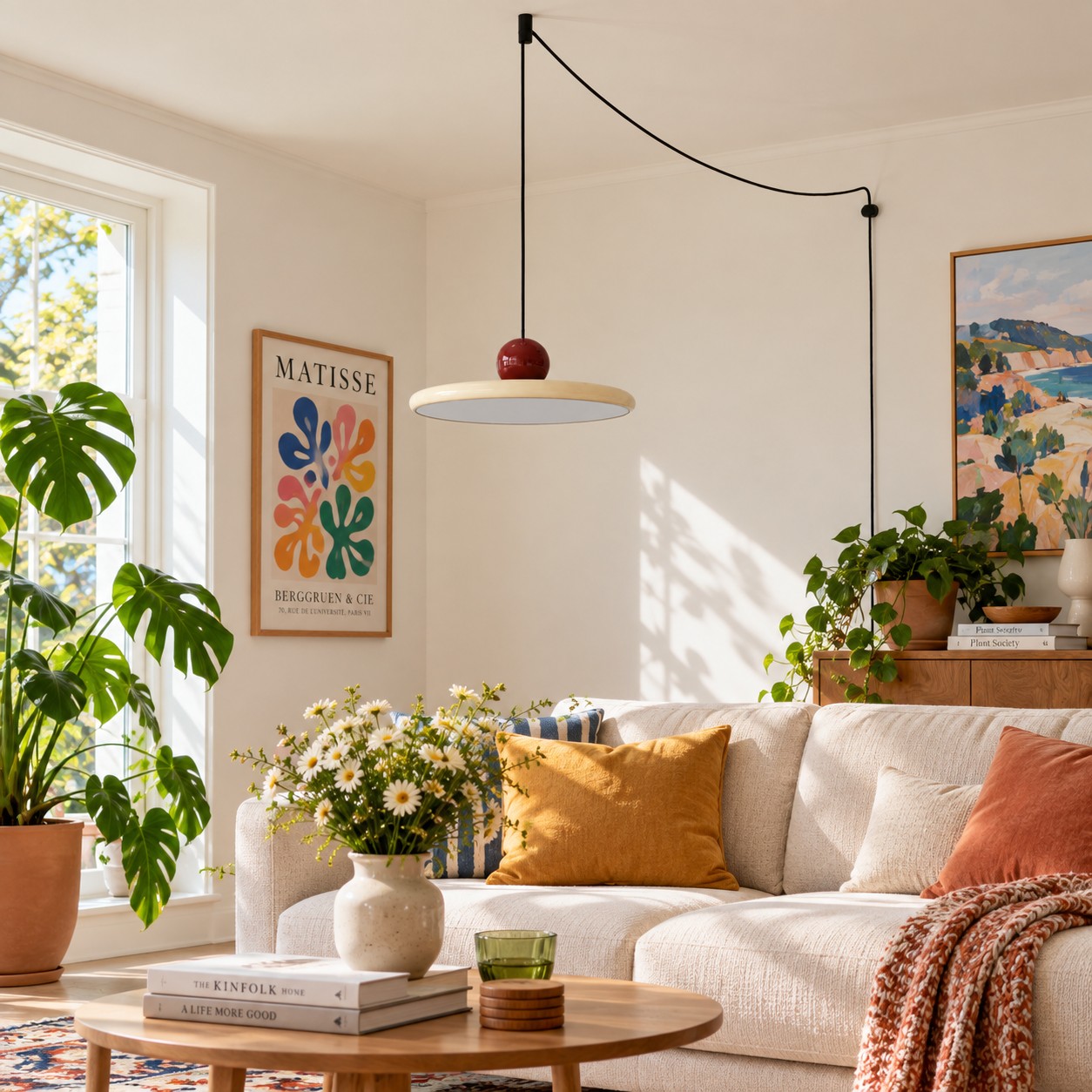 Lola pendant over a living room sofa