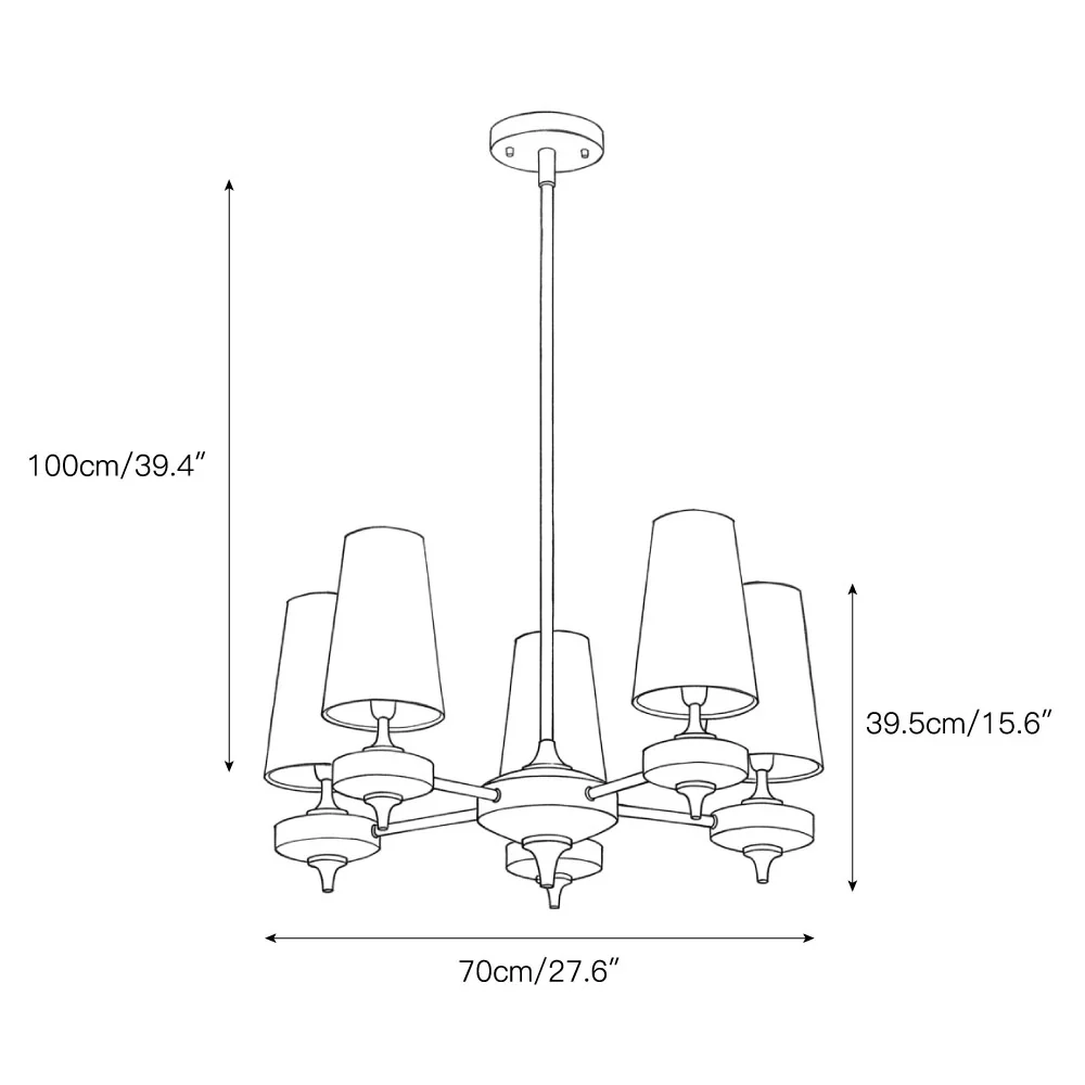 Dimensiones de la lámpara de araña Hour Rho de 5 luces" width="1254" height="1254