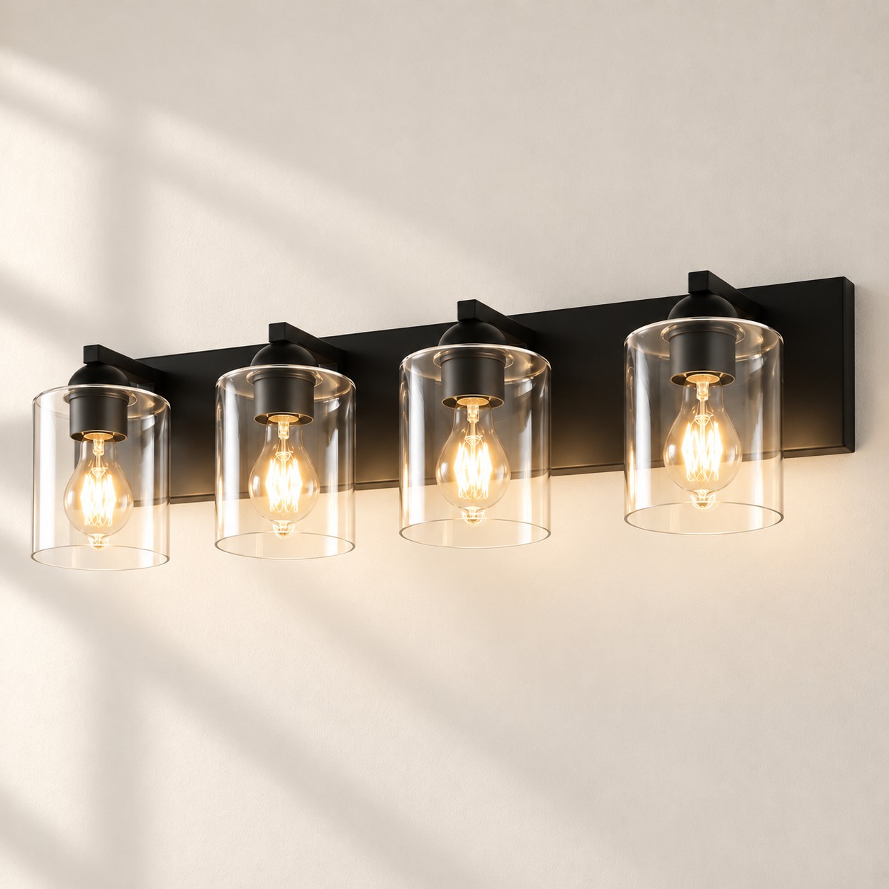 Negro Mate 4 luces Vidrio Transparente