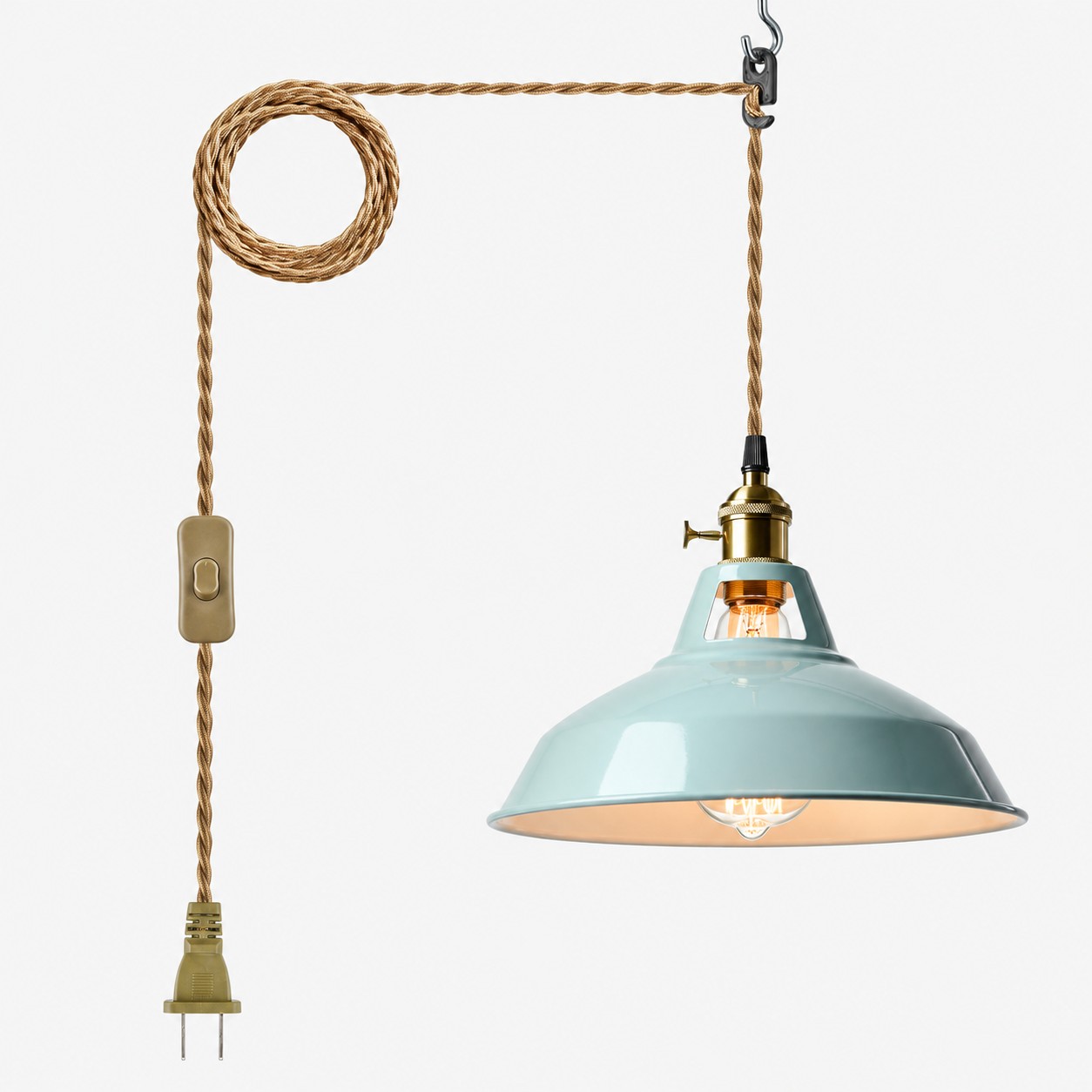 Lampada a sospensione con paralume in metallo blu mare