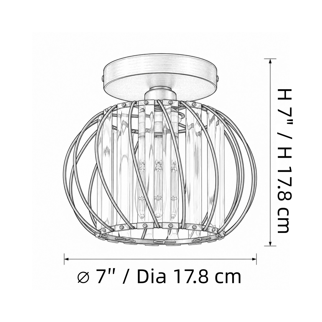 Abmessungen der geometrischen Käfig-Deckenleuchte: 17,8 cm Durchmesser und 45,2 cm Höhe