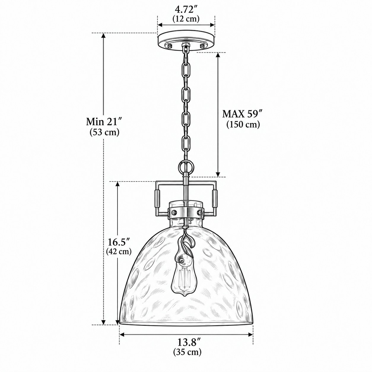 Diagramme des dimensions du luminaire suspendu