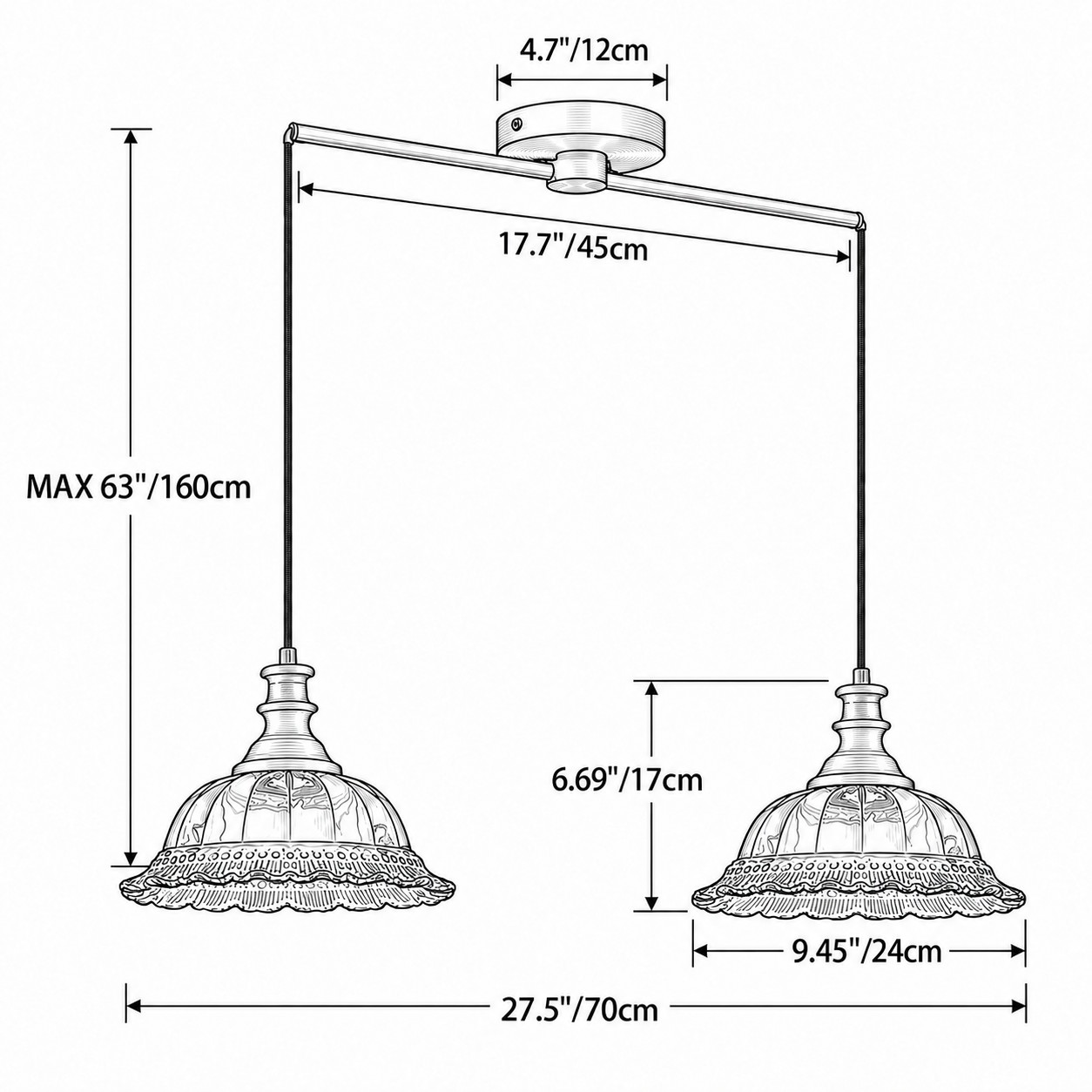 Größendiagramm mit zwei Lichtbalken