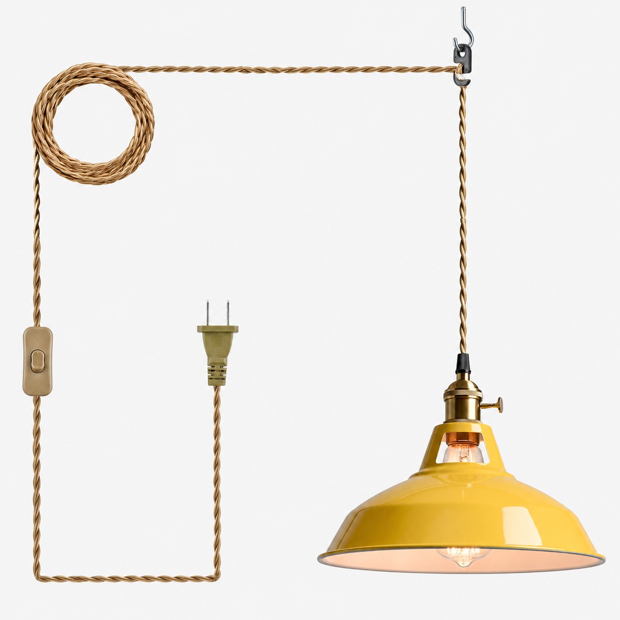 Lampada a sospensione con paralume in metallo giallo