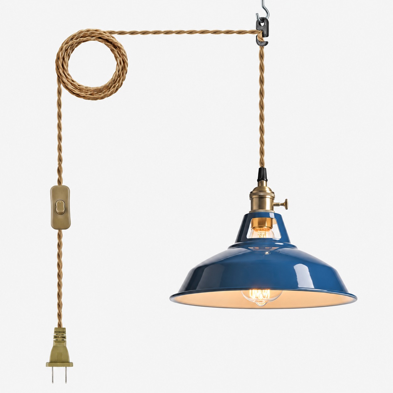 Lampada a sospensione con paralume in metallo blu scuro