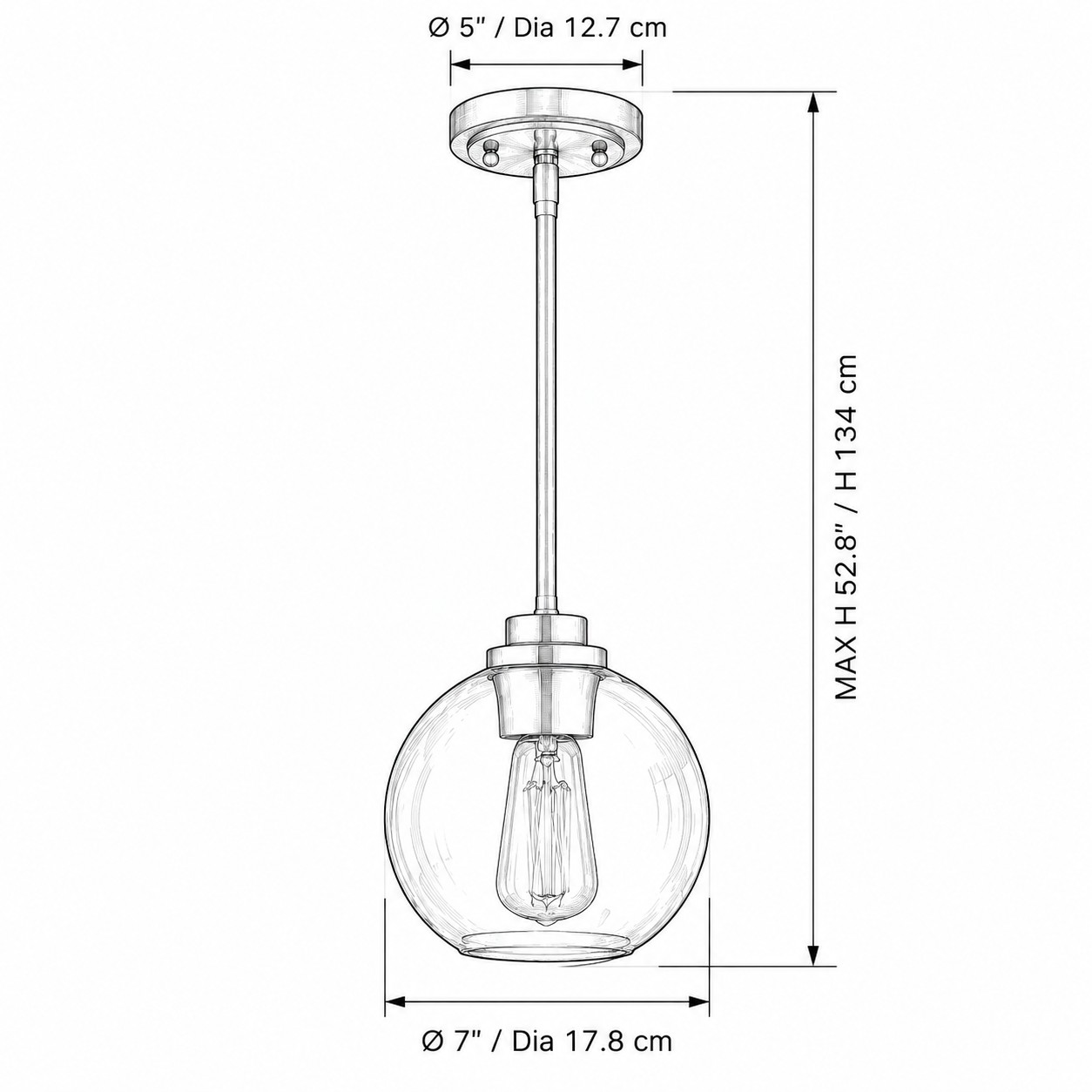 Maßzeichnung für Globus-Pendelleuchte 2 von 2" hidden="