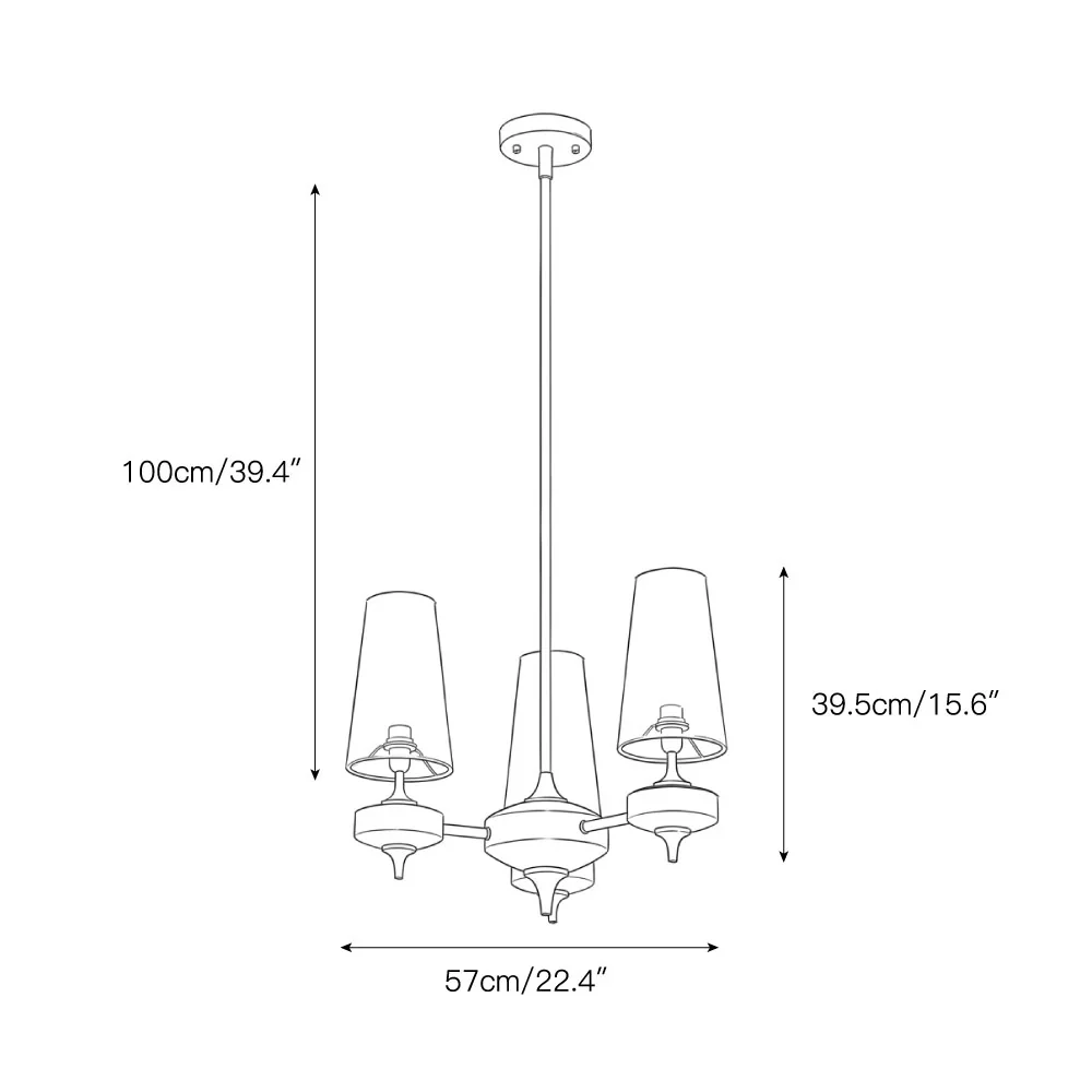 Dimensiones de la lámpara de araña Hour Rho de 3 luces" width="1254" height="1254
