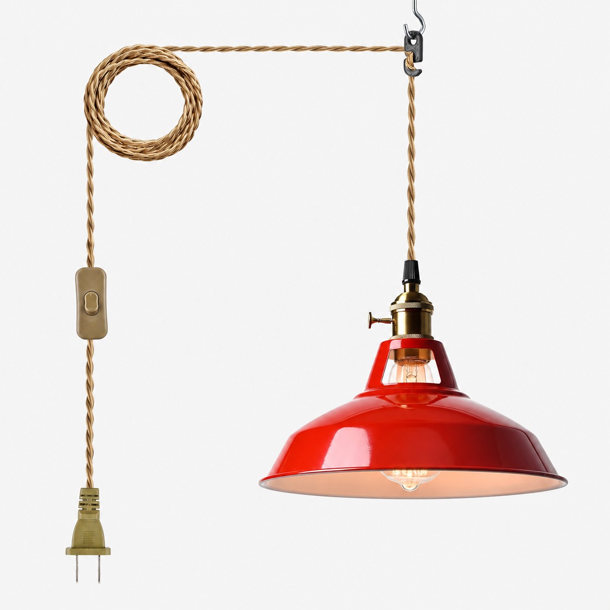 Lampada a sospensione con paralume in metallo rosso