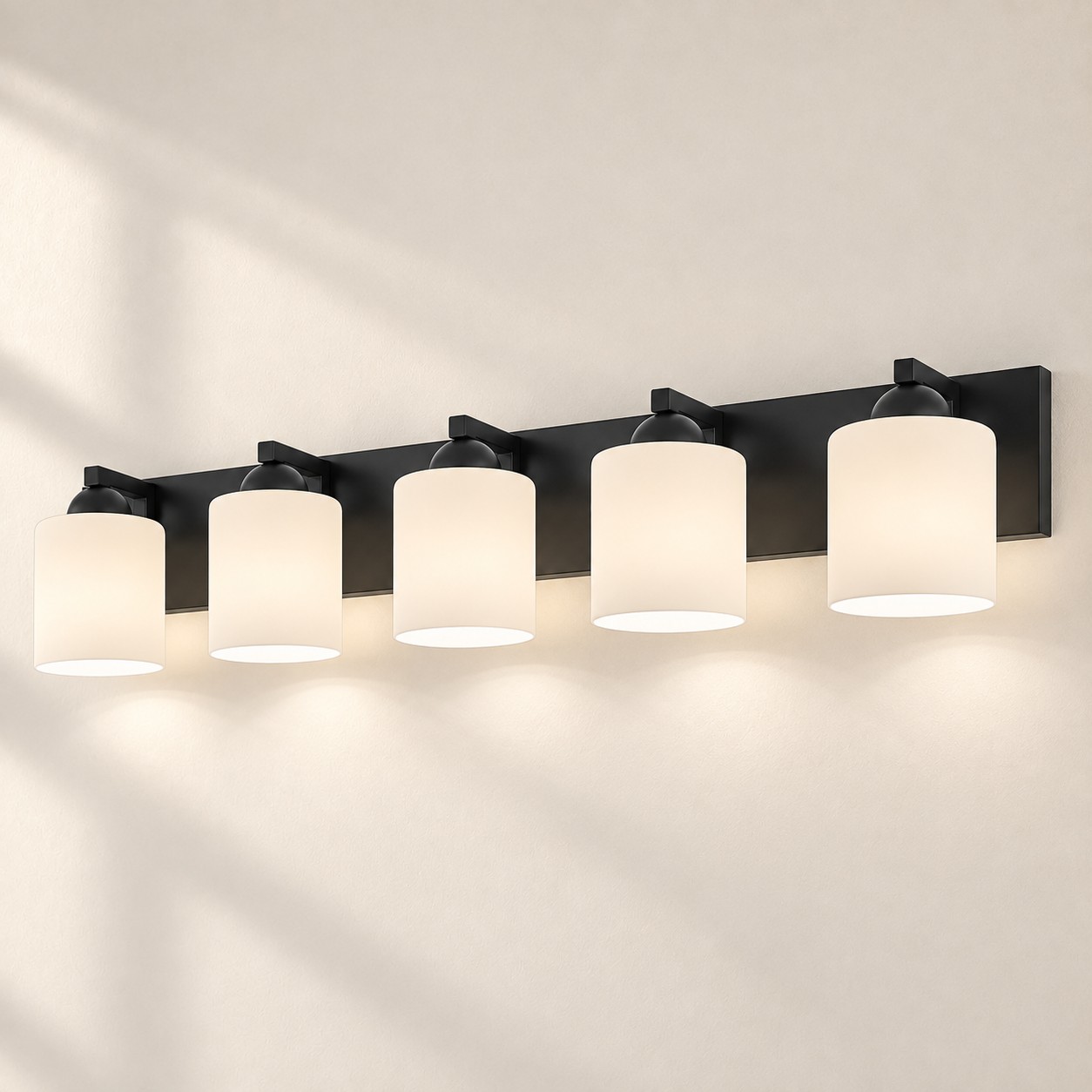Negro Mate 5 luces Cristal Opal