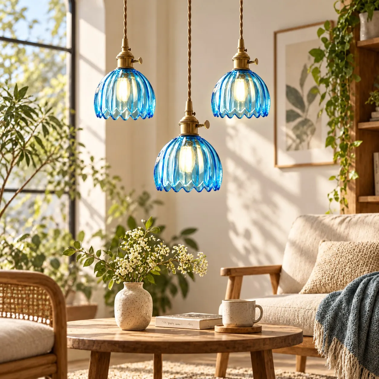 Nordic Colorful Flower Glass Pendant Lamp in an interior setting