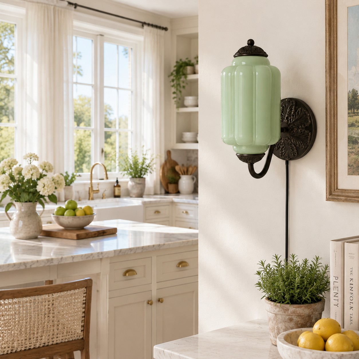 Eloise plug-in wall sconce styled in a room