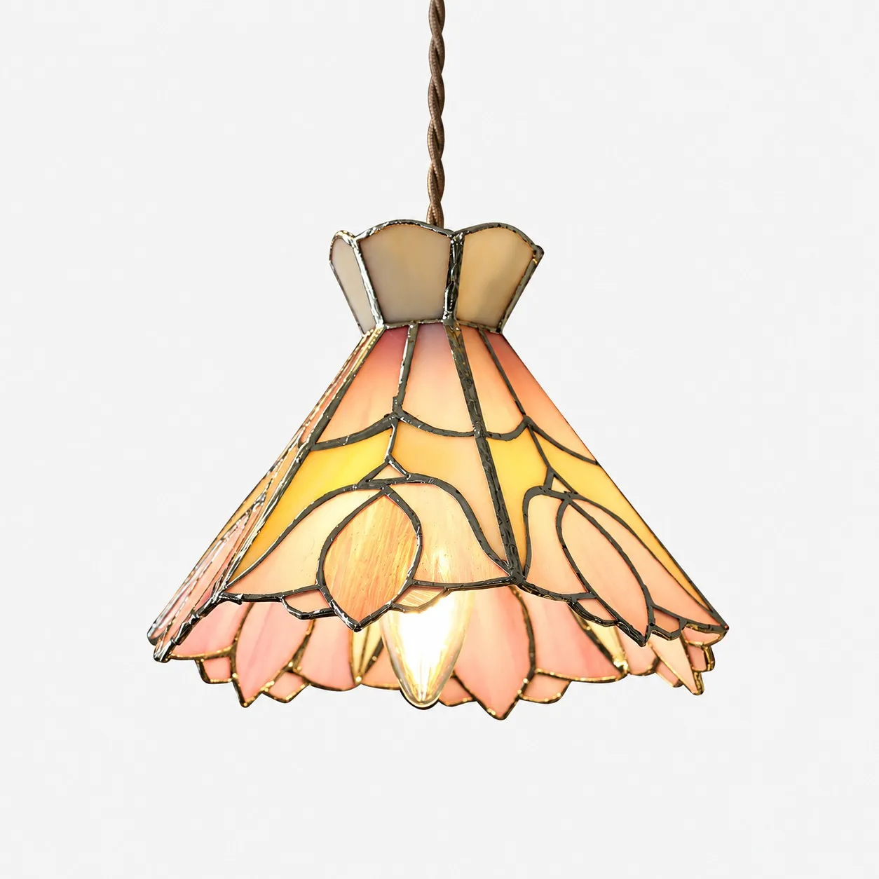 Lámpara colgante de cristal con diseño floral rosa