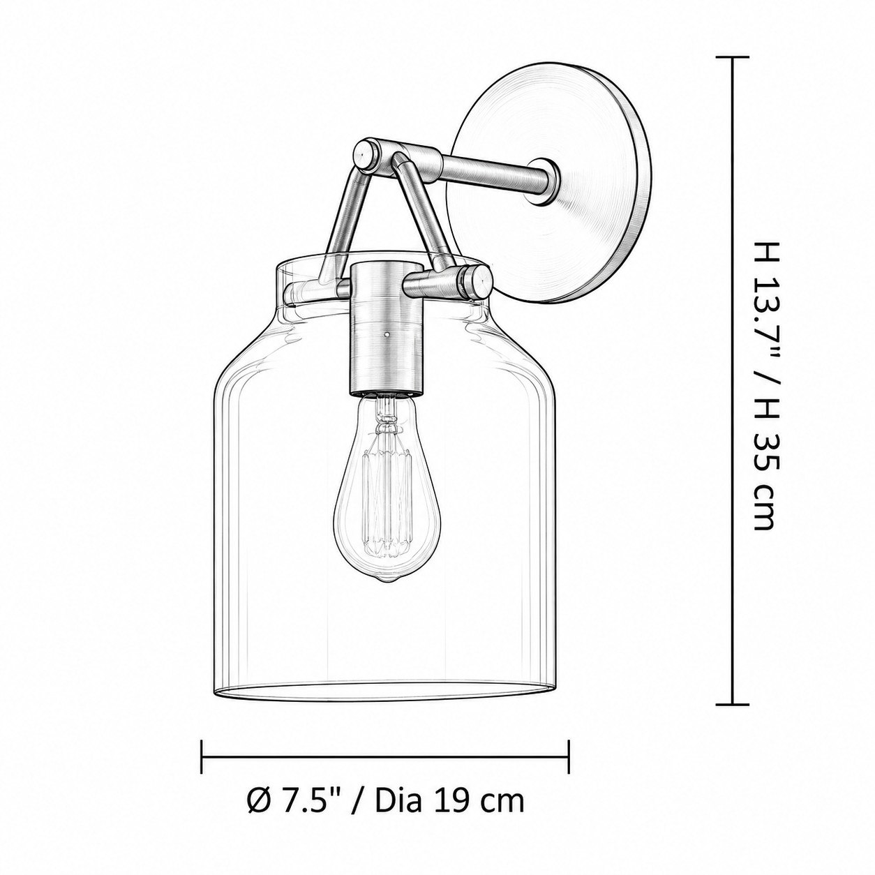 Dibujo de aplique de tarro pequeño, diámetro 7,5 pulgadas, altura 13,7 pulgadas