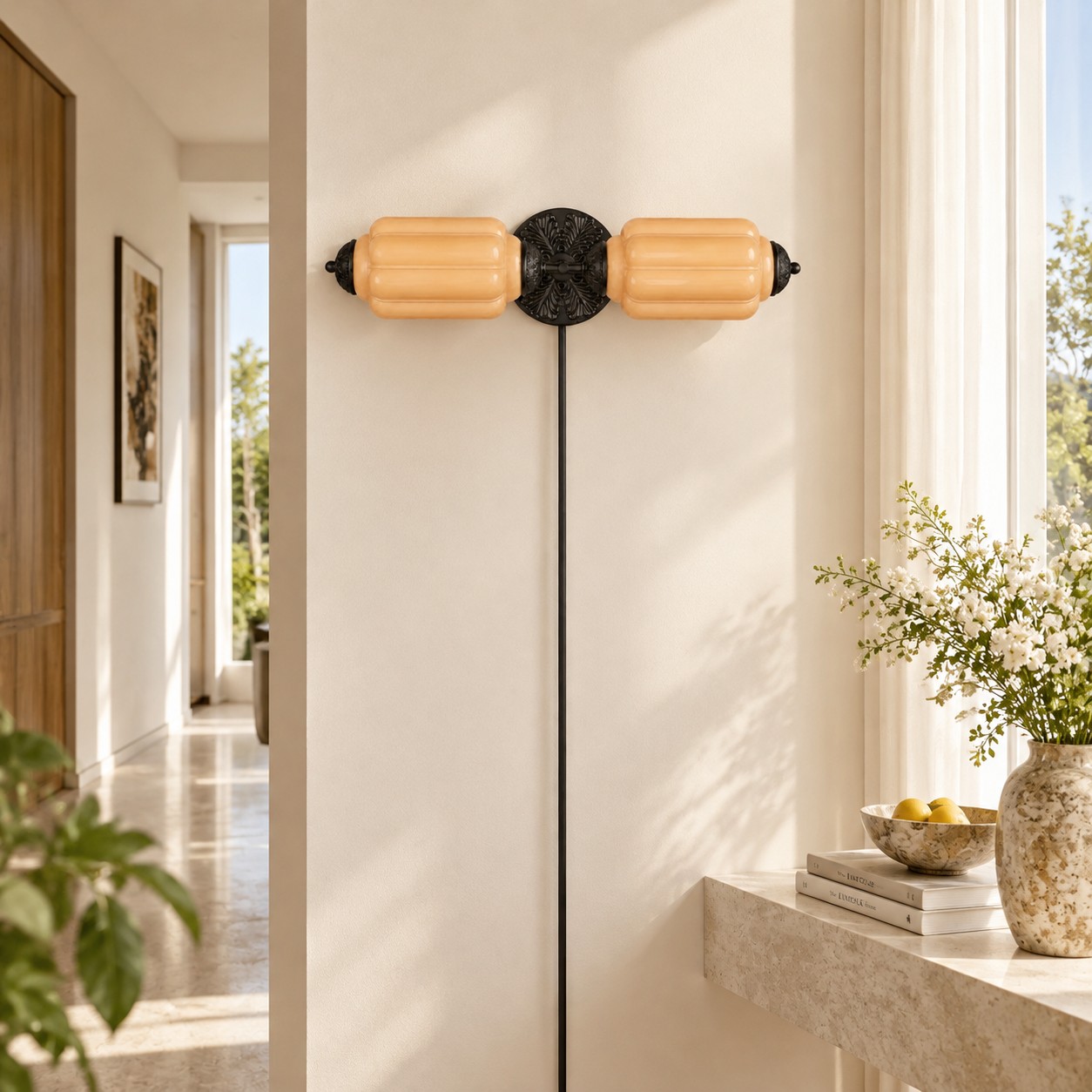 Eloise plug-in wall sconce styled in a room