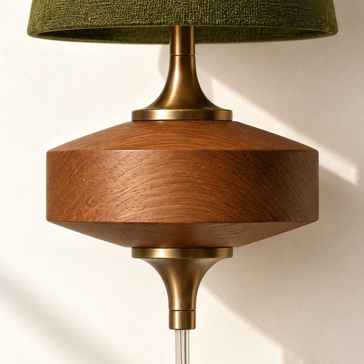 Close view of the walnut rho body and flared brass stem