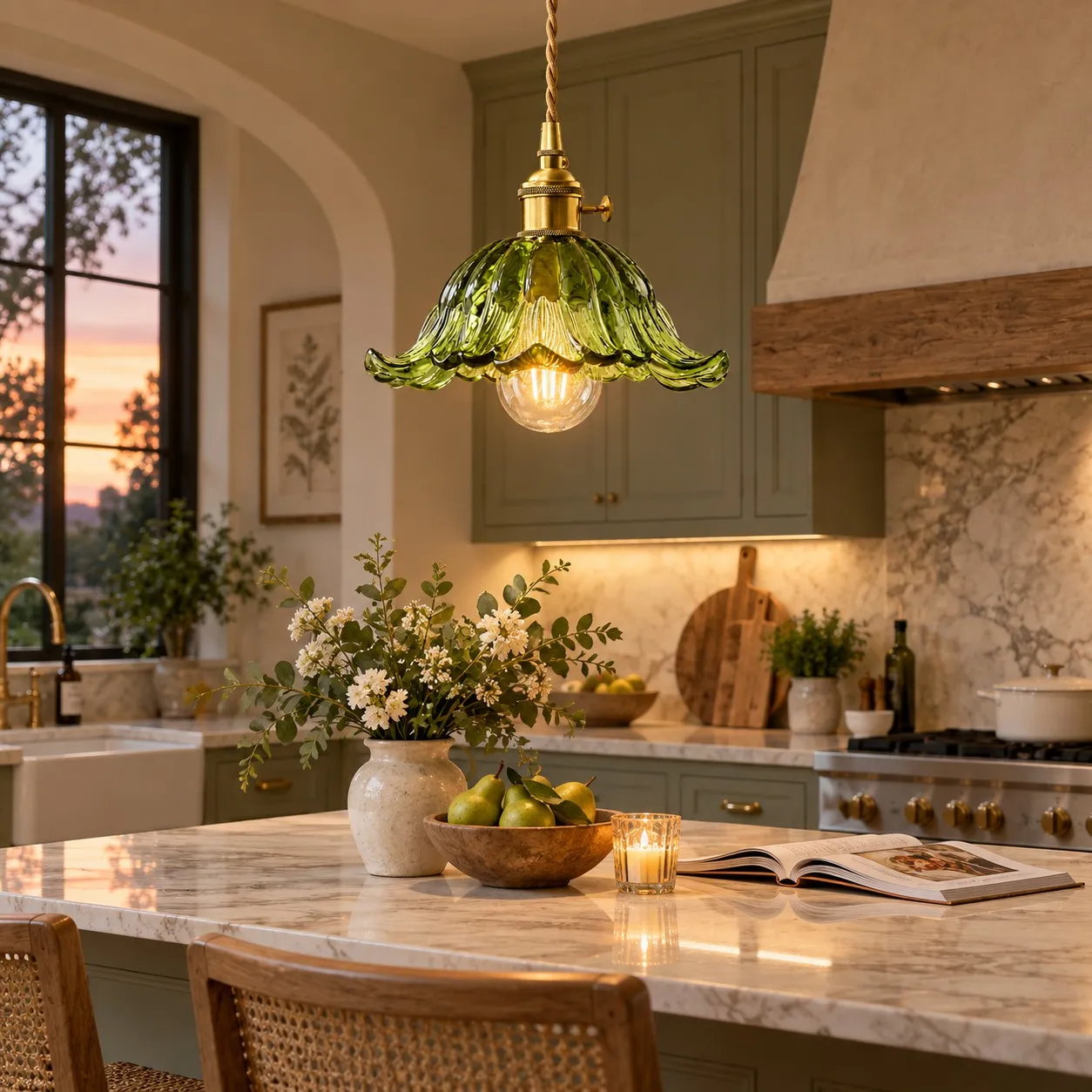Vintage Snowflake and Striped Glass Pendant Lamp in an interior setting