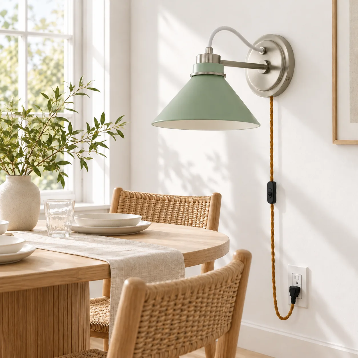 Aurenza plug-in wall light in a dining room
