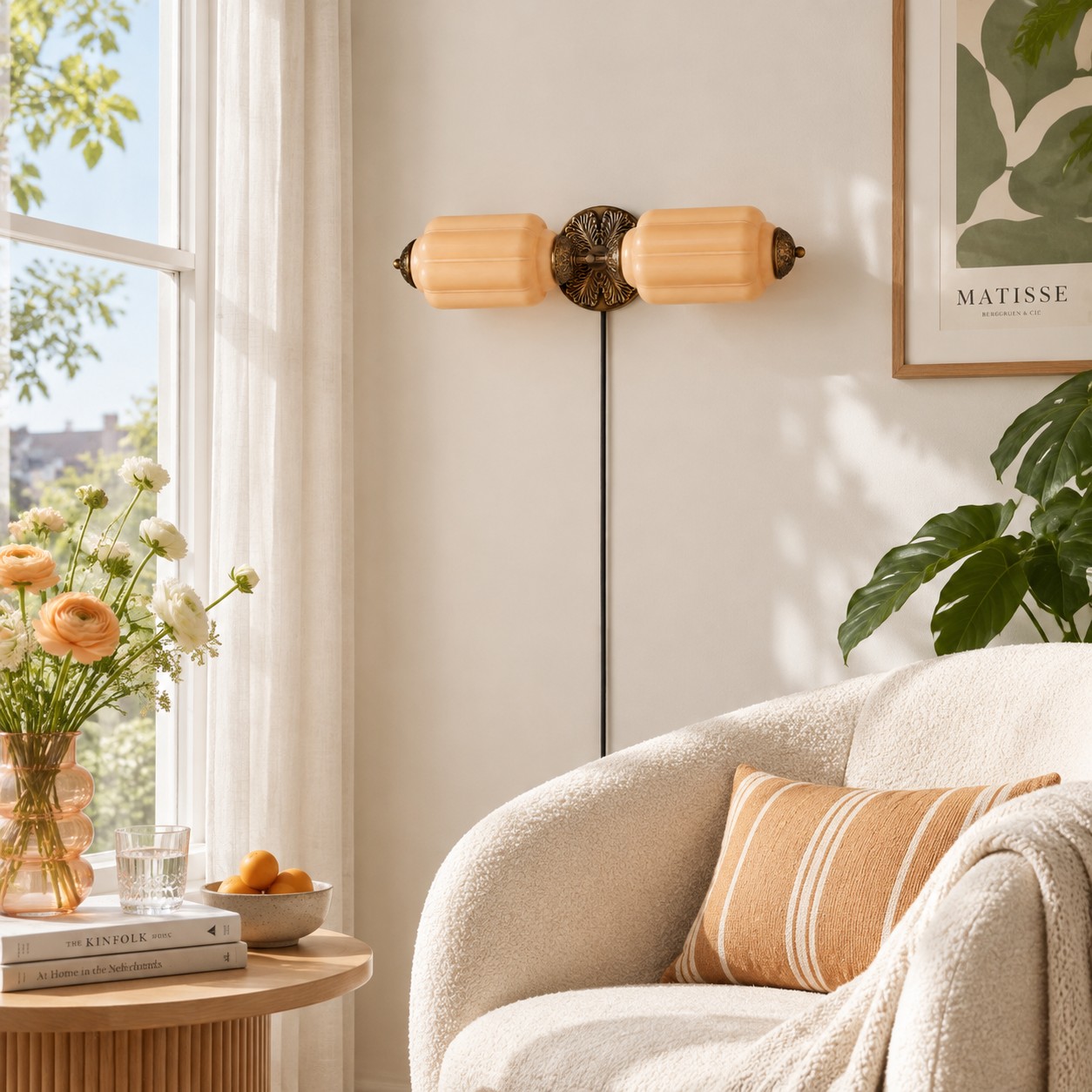 Eloise plug-in wall sconce styled in a room