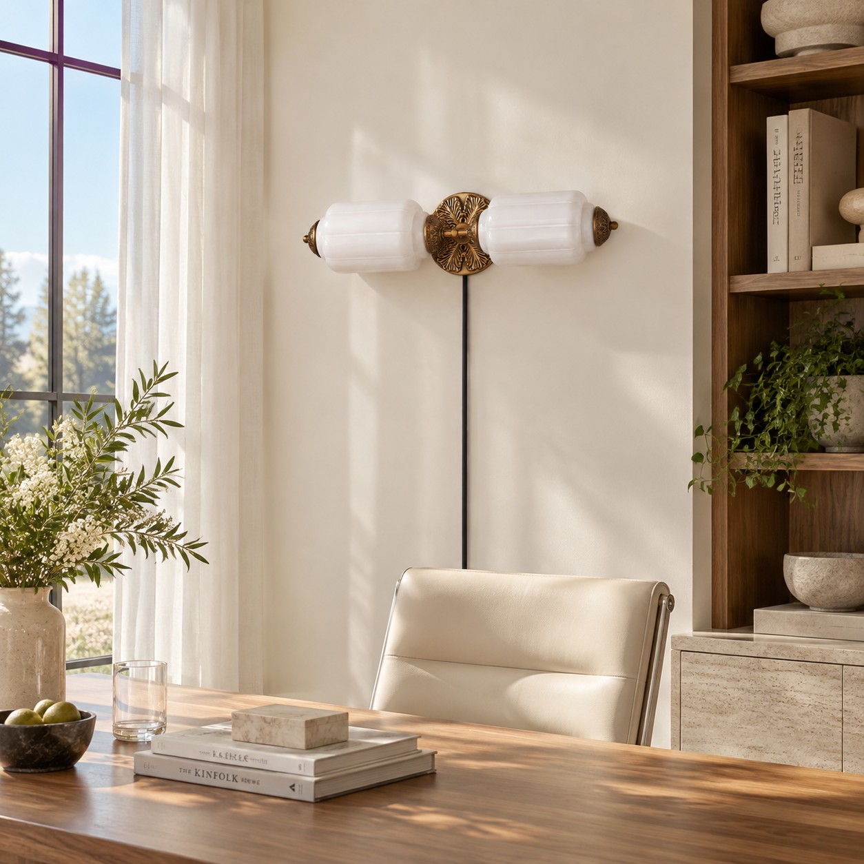 Eloise plug-in wall sconce styled in a room