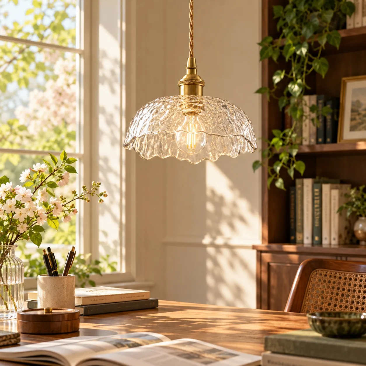 Nordic Rippled Textured Glass Pendant Light in an interior setting