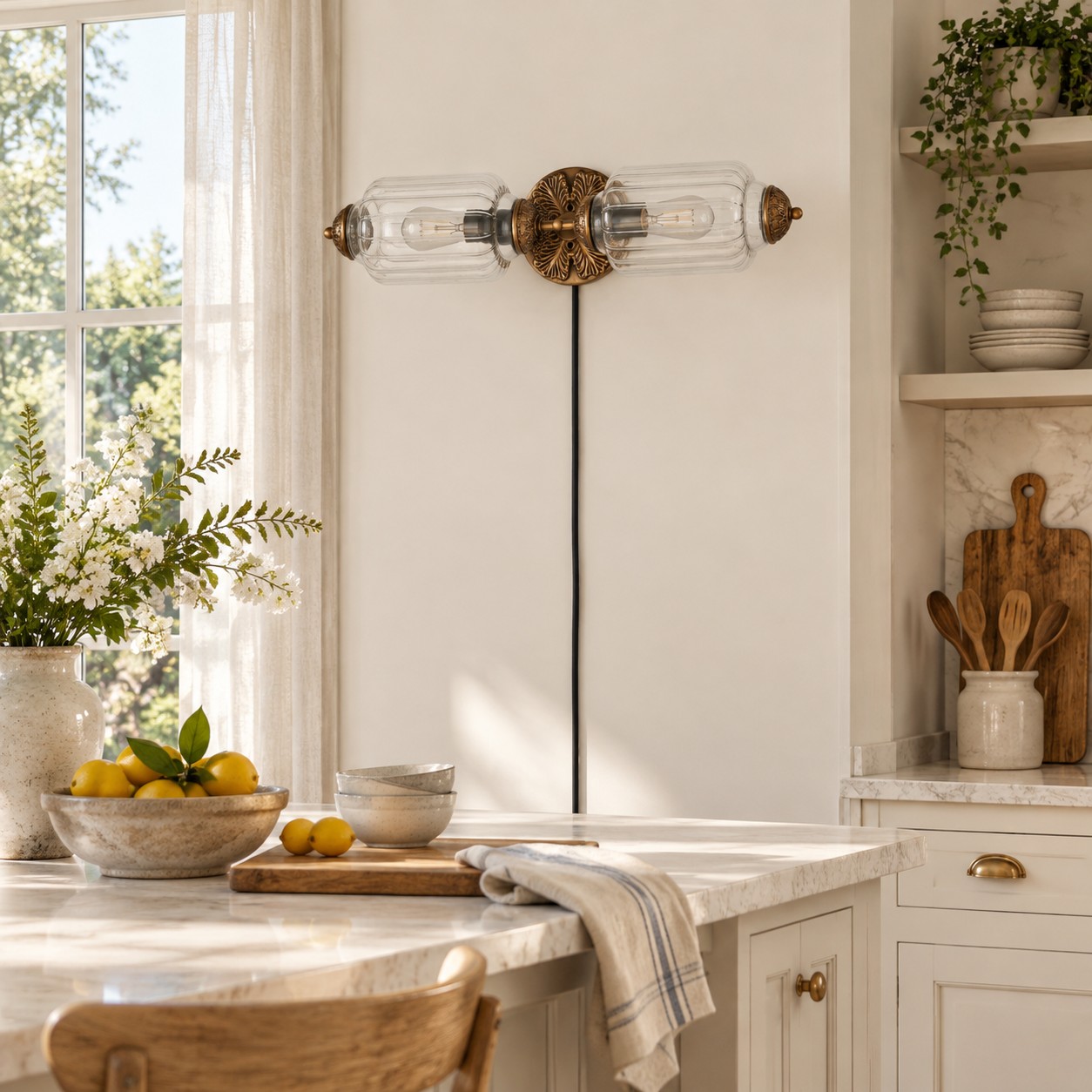 Eloise plug-in wall sconce styled in a room