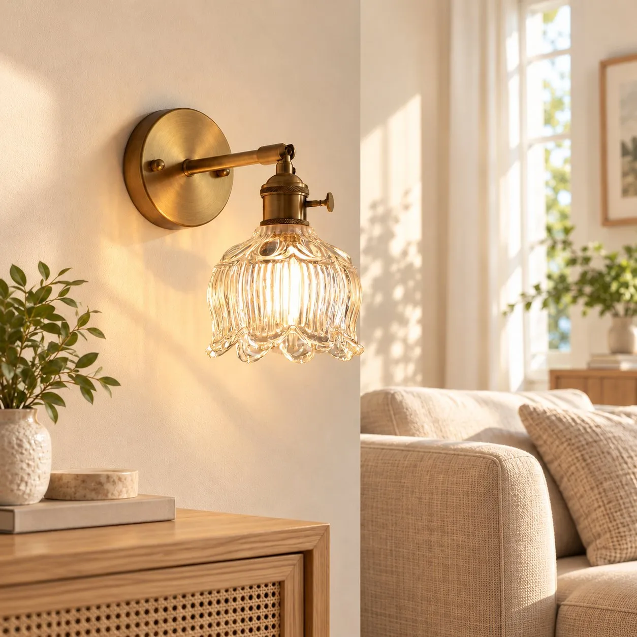 Applique murale en verre côtelé dans un cadre intérieur