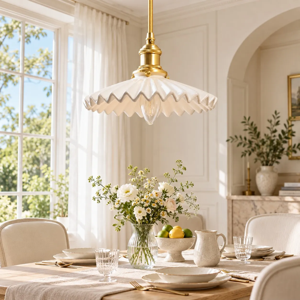 Japanese Pleated Ceramic Pendant Lamp in an interior setting