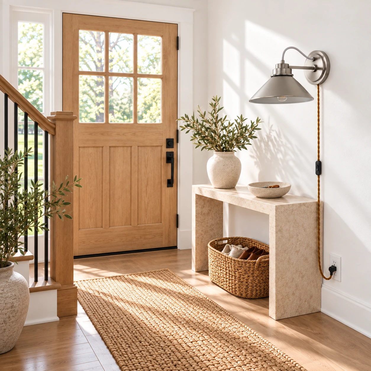 Aurenza plug-in wall light in a entryway
