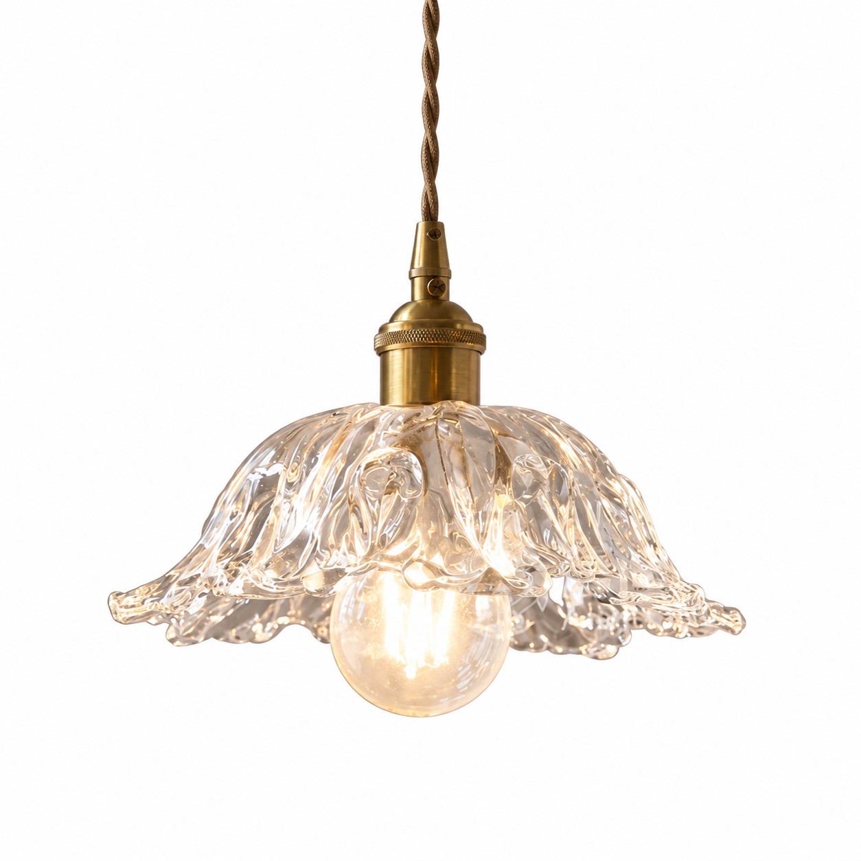 Vintage Snowflake and Striped Glass Pendant Lamp