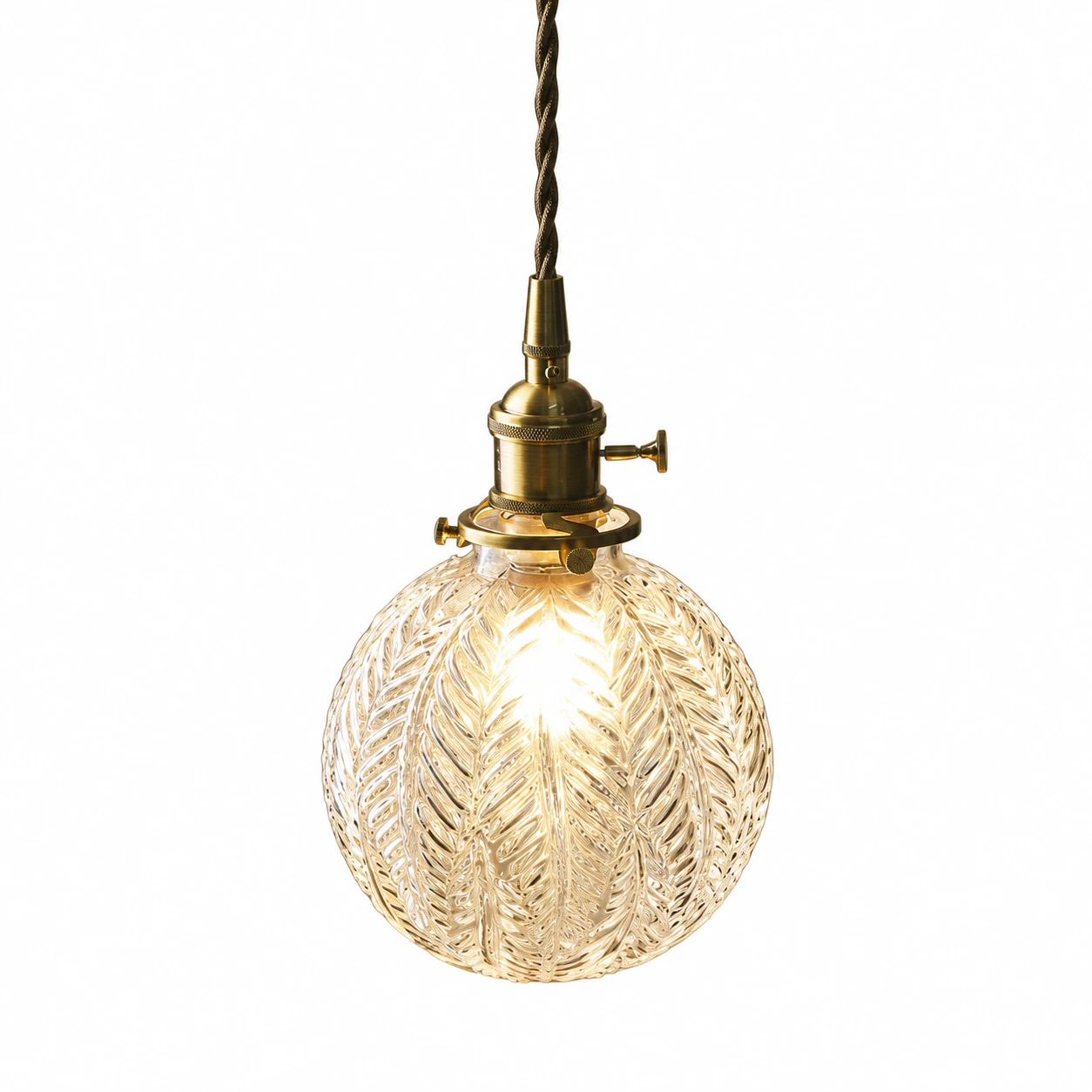 Lámpara colgante de cristal con textura de hojas de estilo vintage