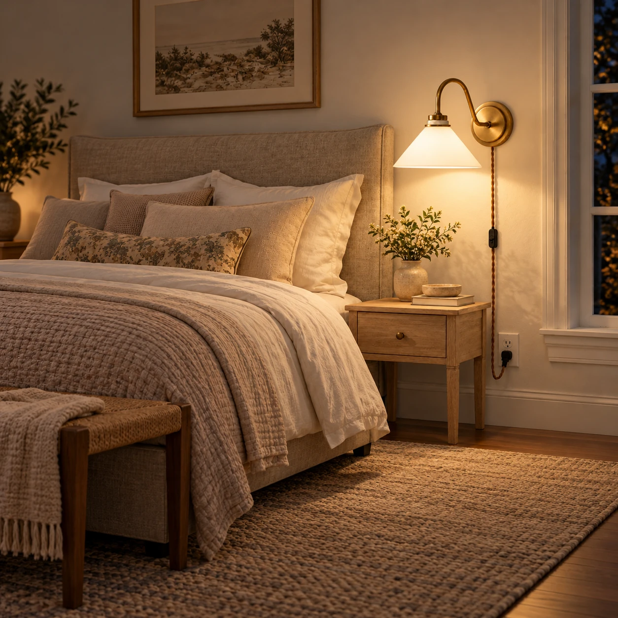 Aurenza plug-in wall light in a bedside