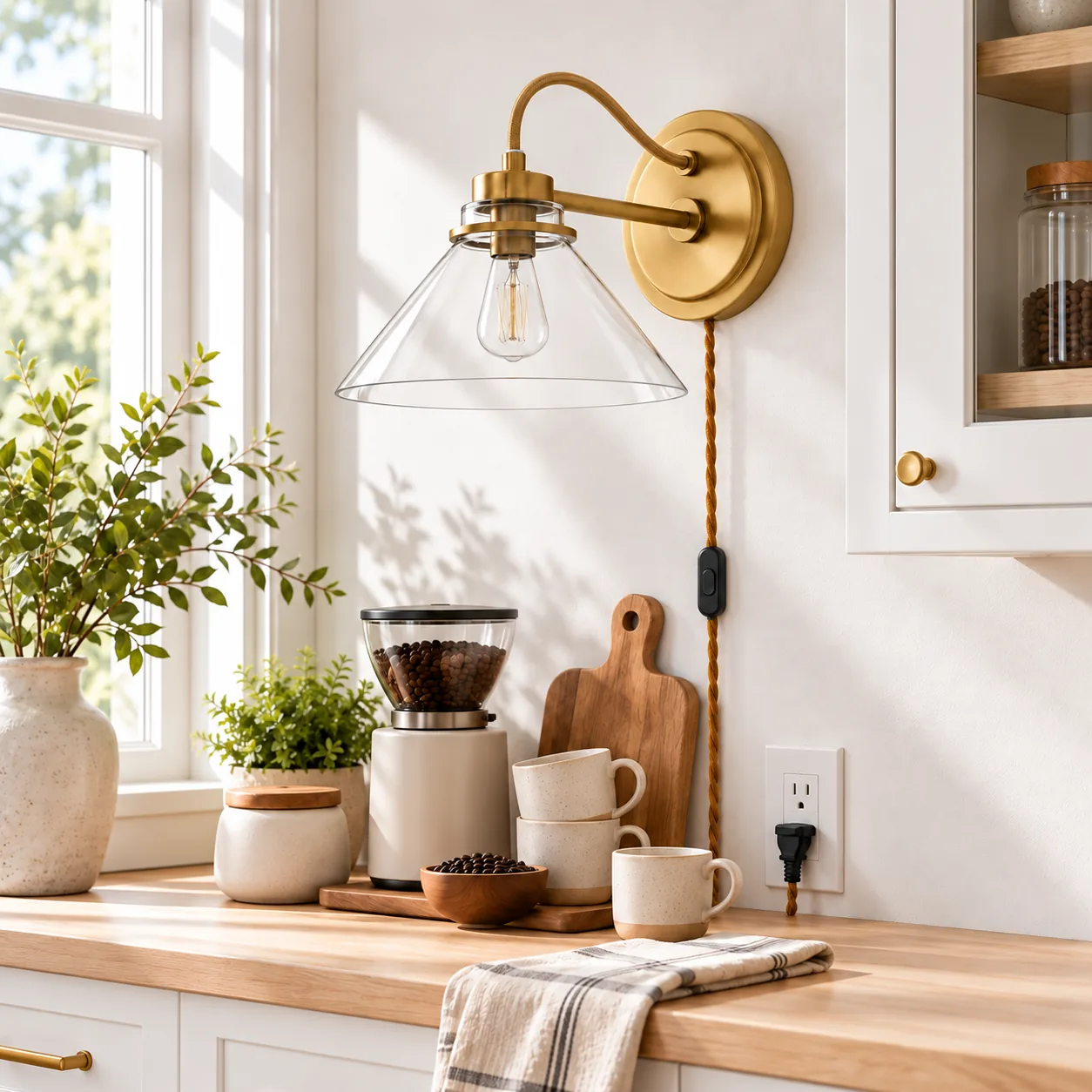 Aurenza plug-in wall light in a kitchen