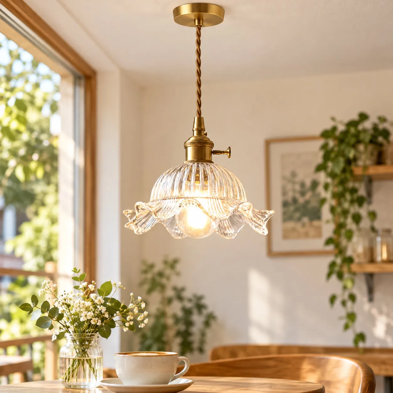Vintage Wavy-Edge Glass Pendant Lamp in an interior setting