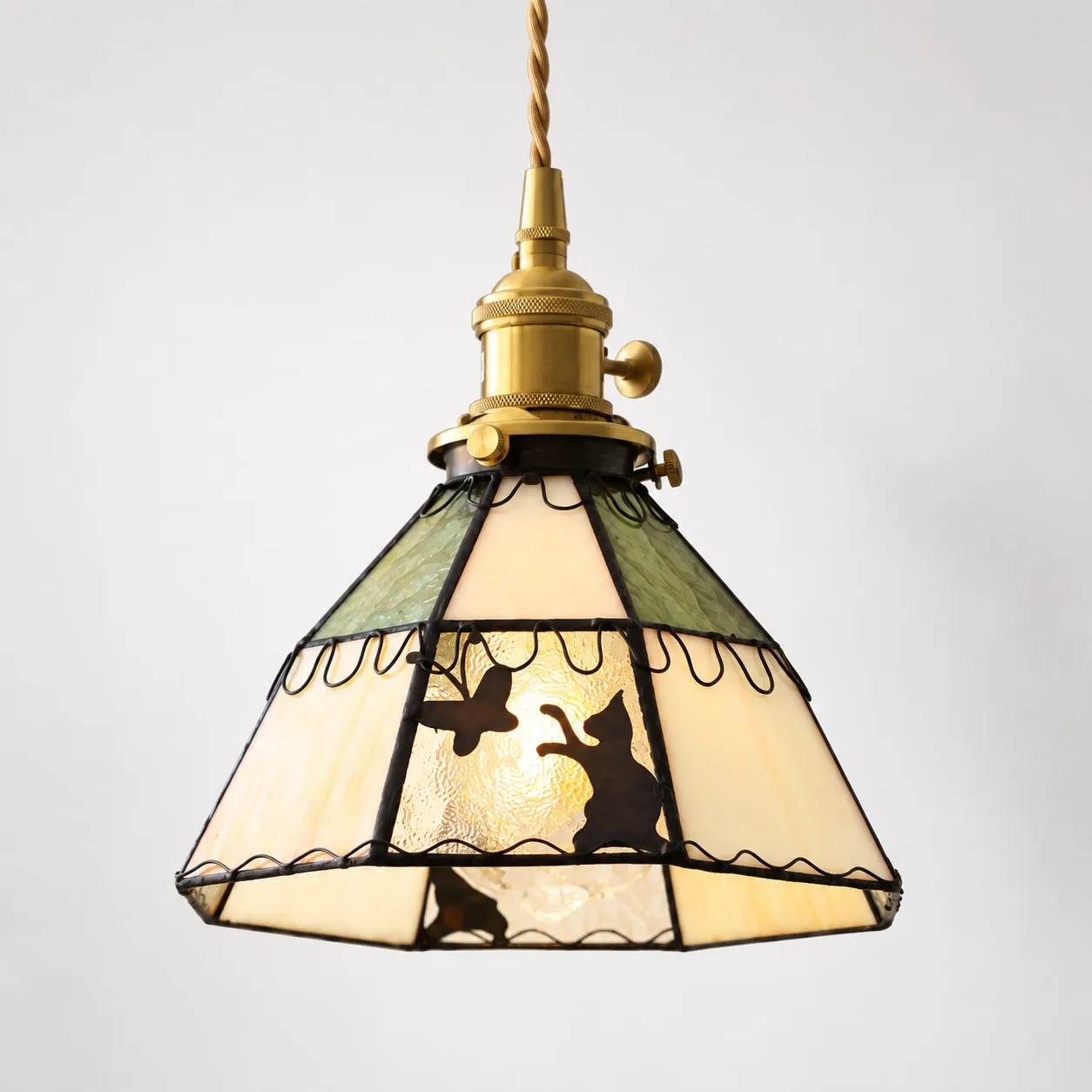 Cat and Butterfly Stained Glass Pendant Light