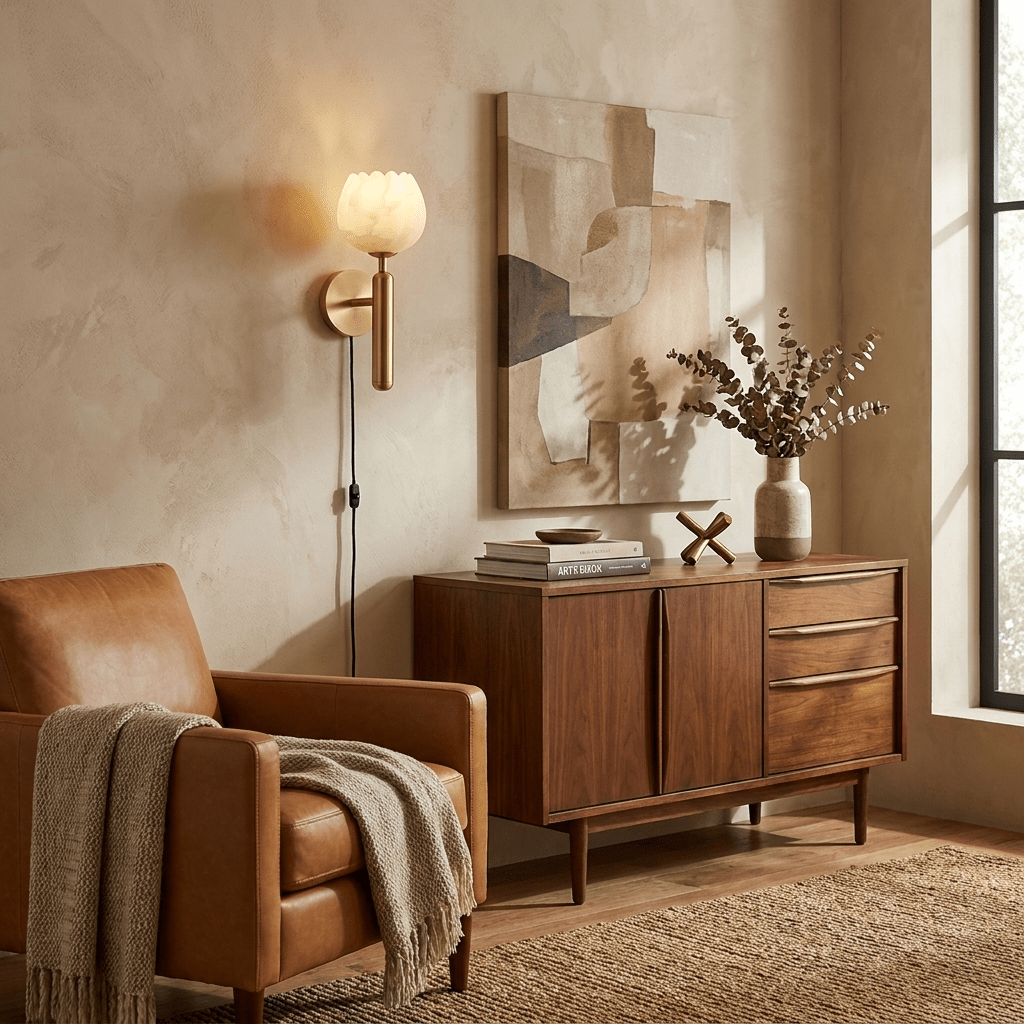 Vue produit de l'applique murale Mian Alabaster avec interrupteur intégré
