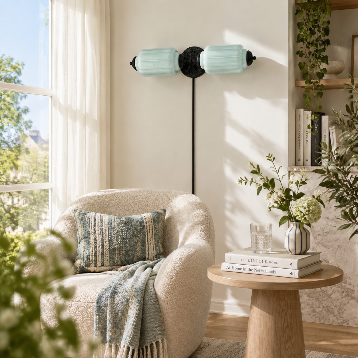 Eloise plug-in wall sconce styled in a room