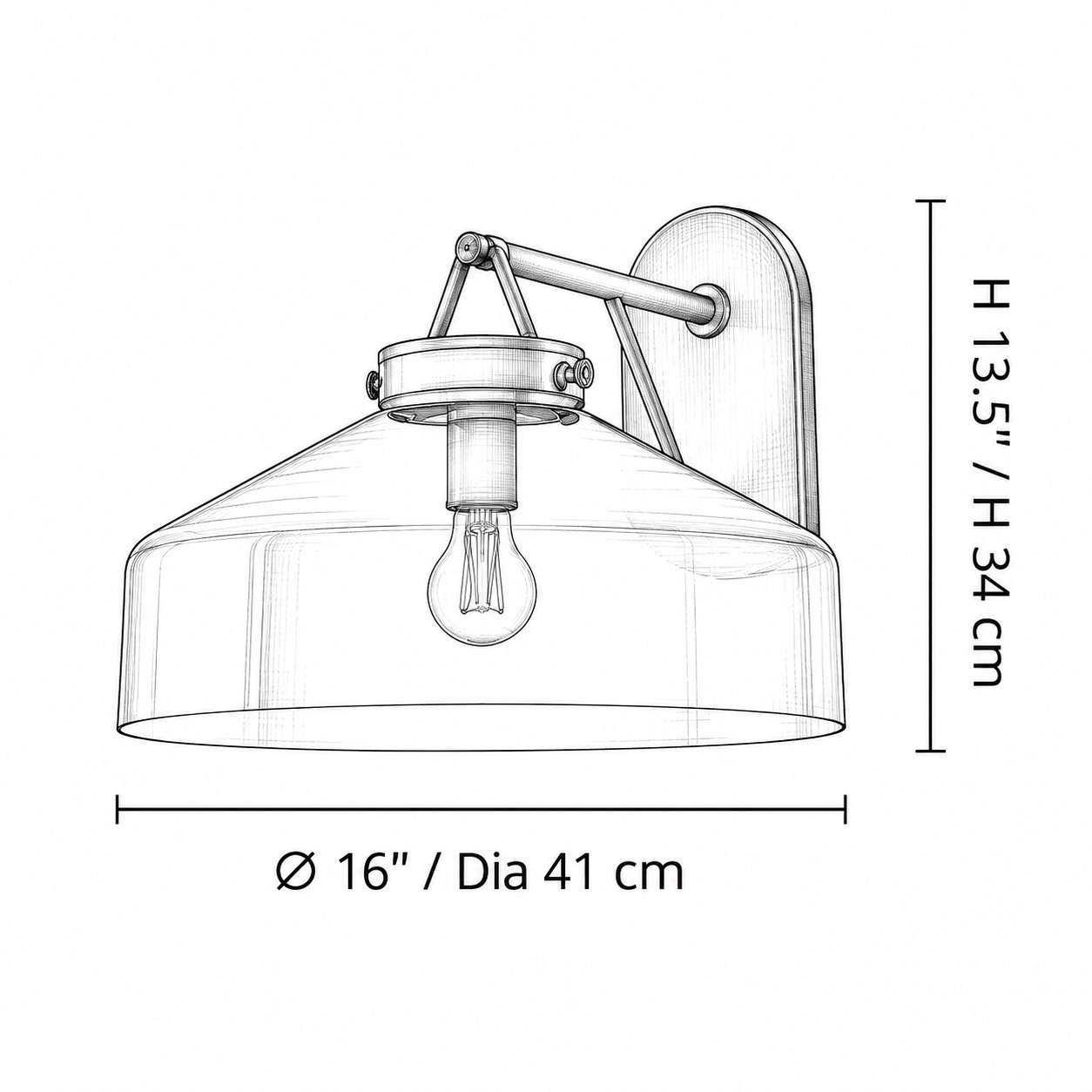 Aplique de pantalla grande y ancho, diámetro 16 pulgadas, altura 13,5 pulgadas