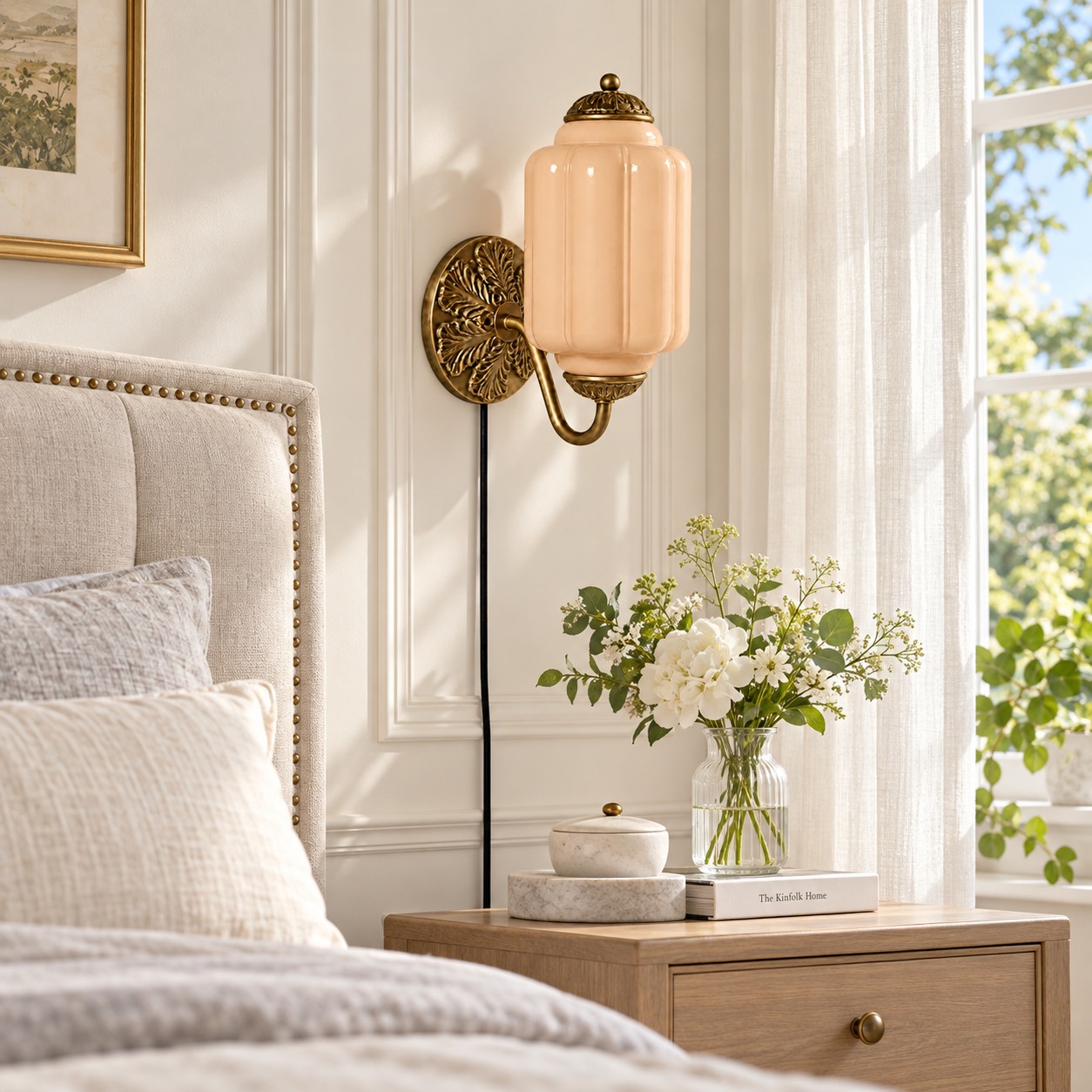 Eloise plug-in wall sconce styled in a room