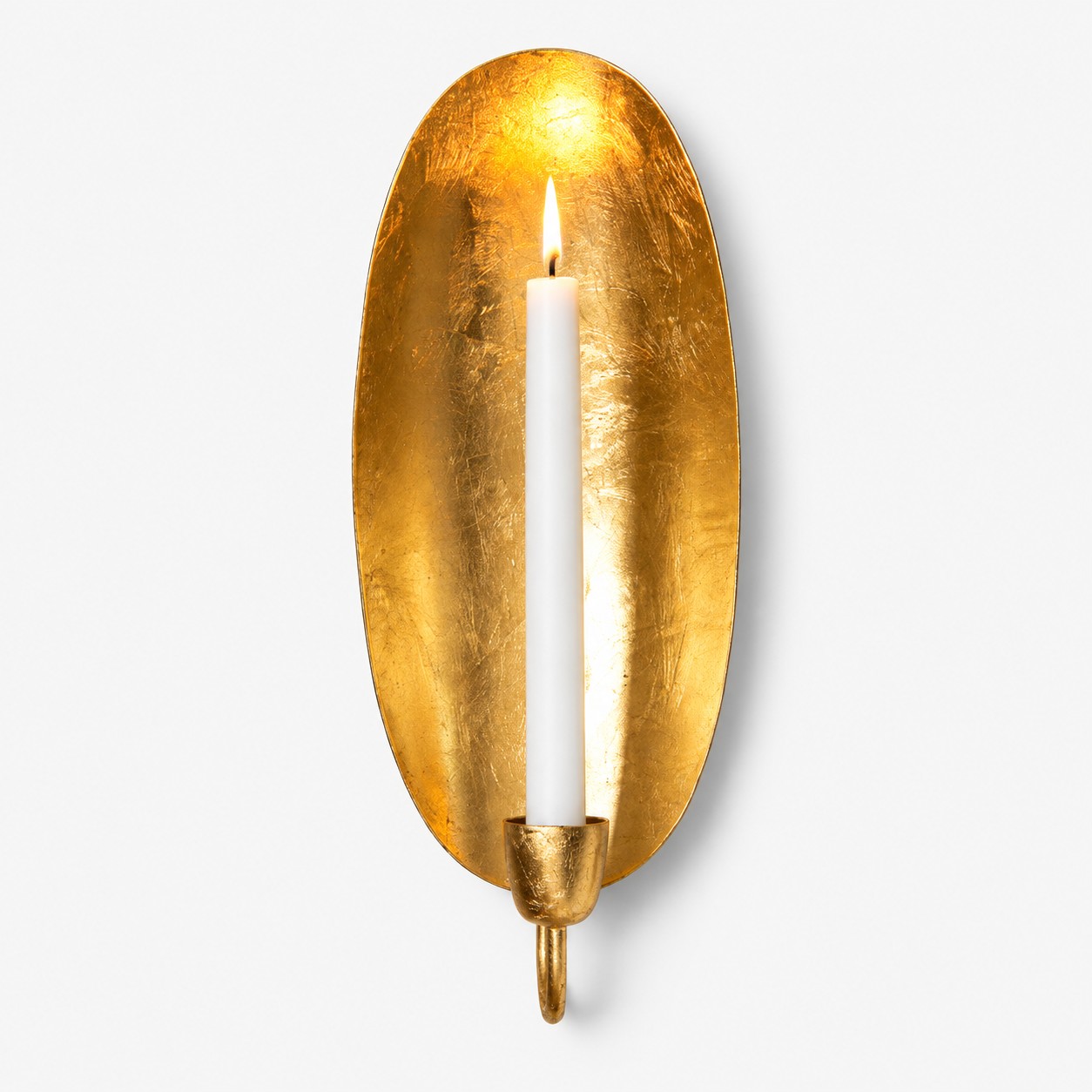 Oval gold leaf wall candle holder; original product photograph