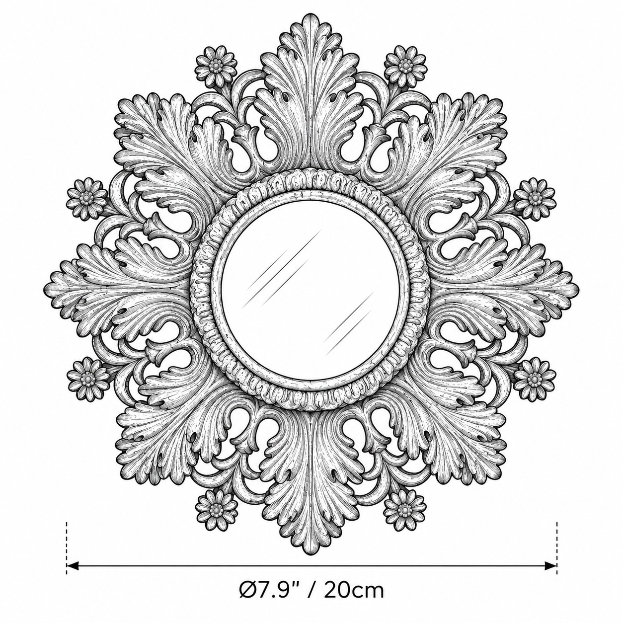 Disegno quote Floreale nero Dia. 7.9 in / 20 cm